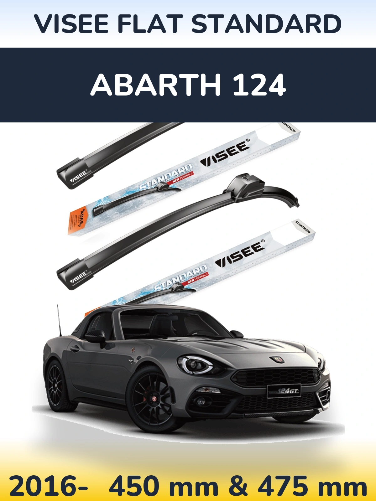 Комплект передних дворников VISEE FLAT STANDARD 450 & 475 мм для Abarth 124 2016-2026