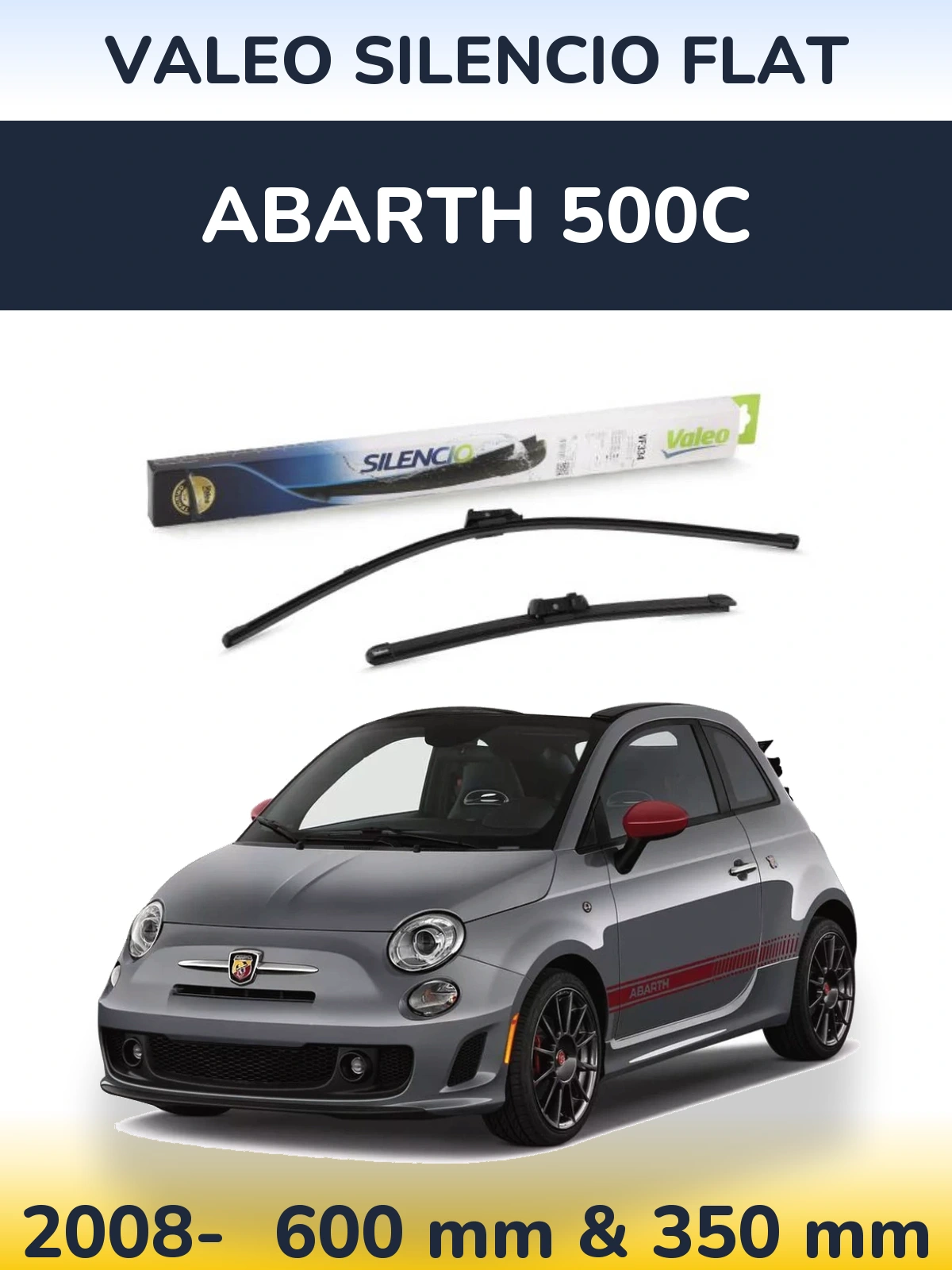 Комплект передних дворников Valeo Silencio Flat 600 & 350 мм для Abarth 500C 2008-2026
