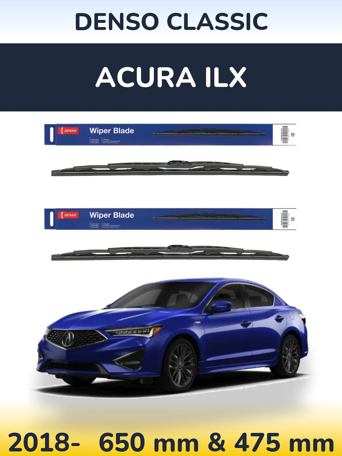 Комплект передніх щіток Denso Classic 650 & 475 мм для Acura ILX 2018-2026