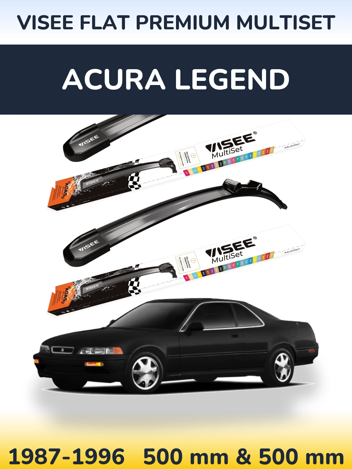 Front wiper blade set VISEE FLAT PREMIUM MultiSet 500 & 500 mm for Acura Legend 1987-1996