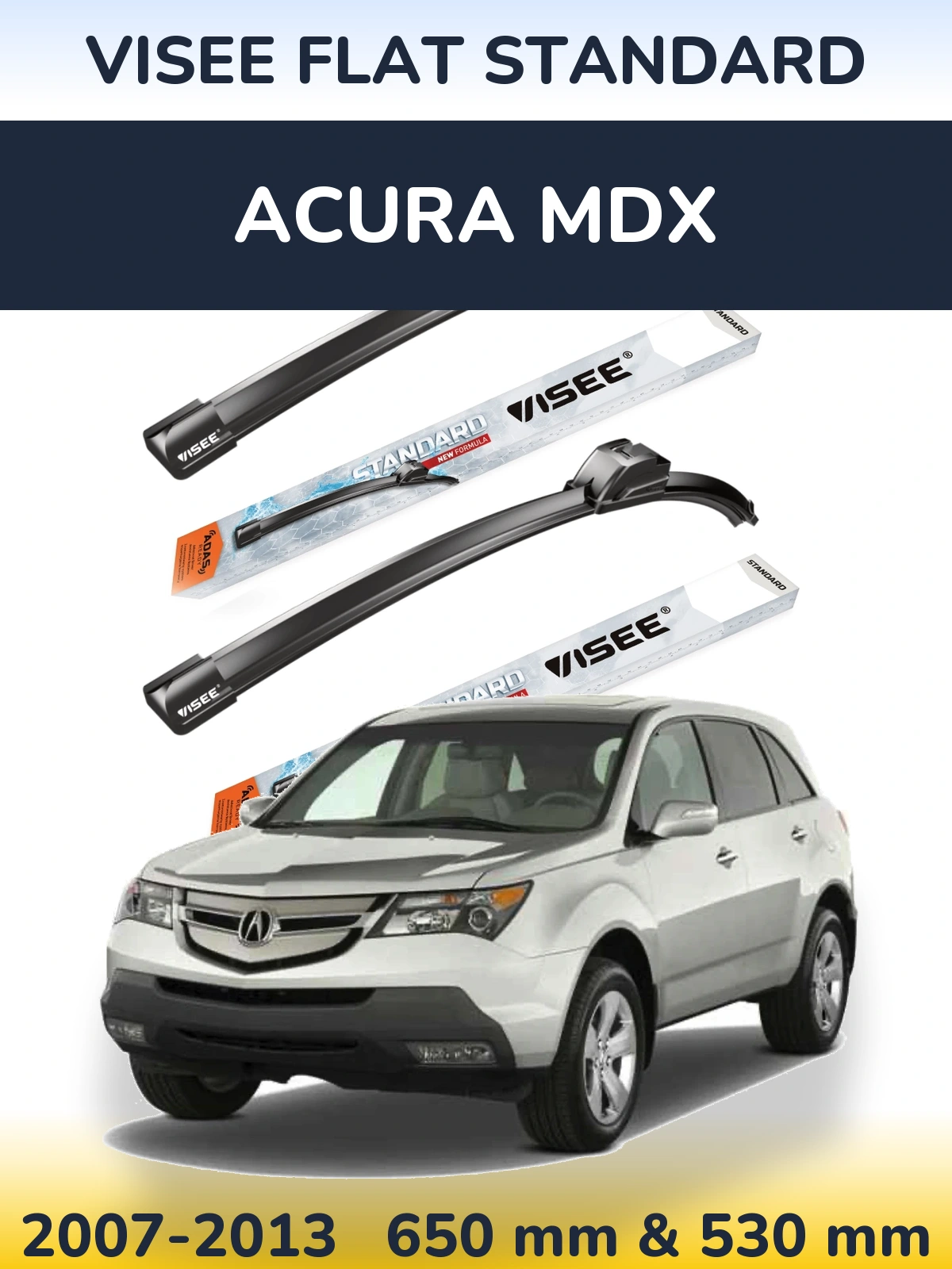 Комплект передніх щіток VISEE FLAT STANDARD 650 & 530 мм для Acura MDX 2007-2013