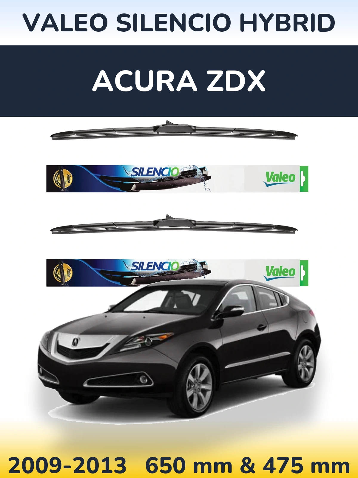 Комплект передних дворников Valeo Silencio Hybrid 650 & 475 мм для Acura ZDX 2009-2013