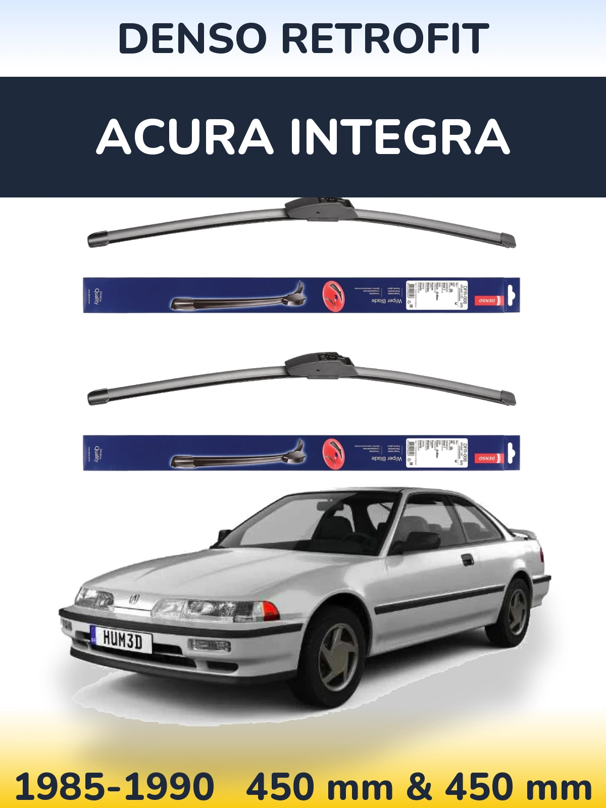 Front wiper blade set Denso Retrofit 450 & 450 mm for Acura Integra 1985-1990