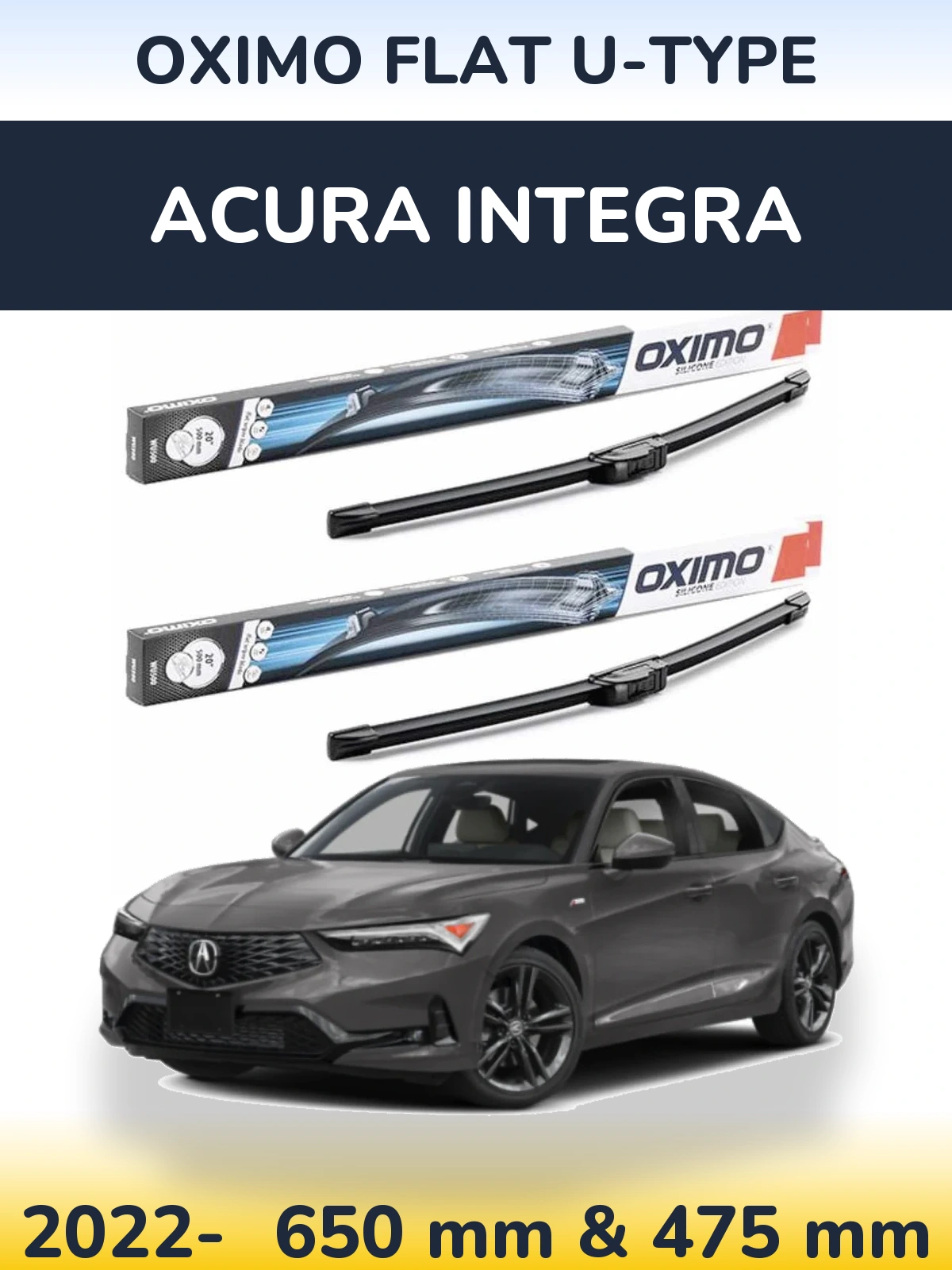 Front wiper blade set Oximo Flat U-type 650 & 475 mm for Acura Integra 2022-2026