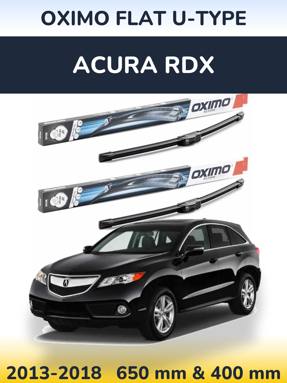 Комплект передних дворников Oximo Flat U-type 650 & 400 мм для Acura RDX 2013-2018