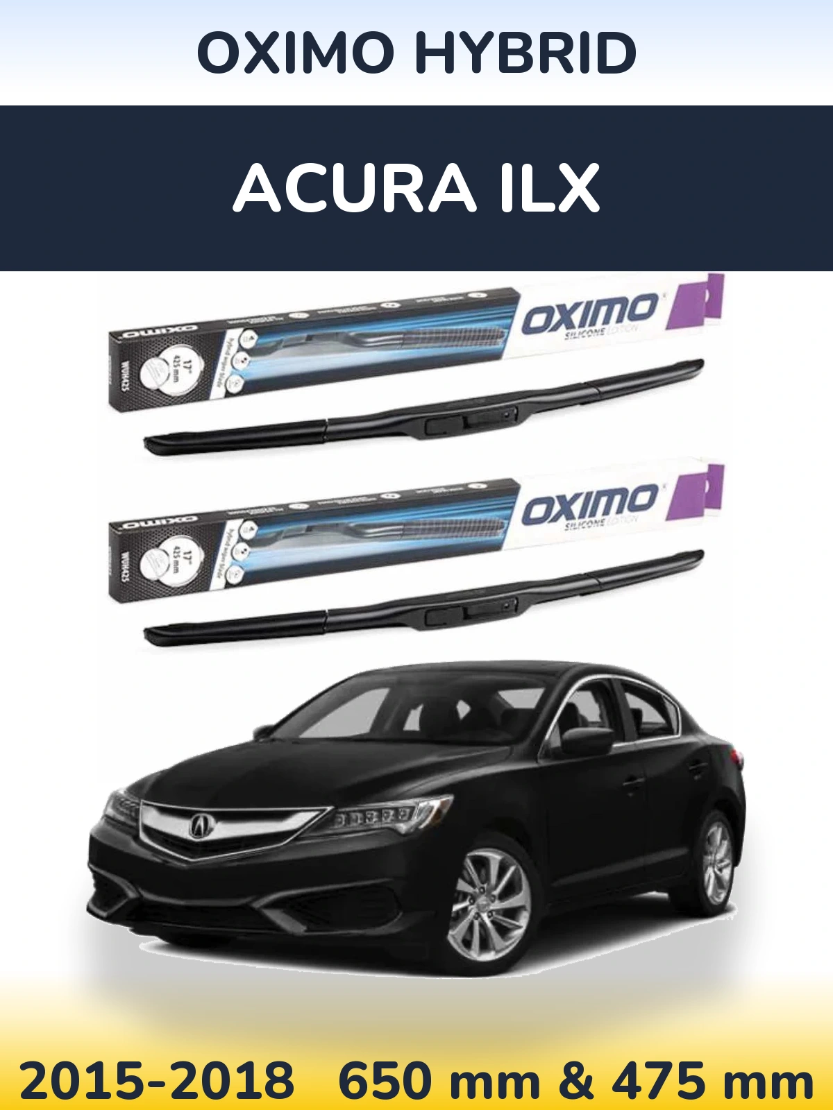 Комплект передних дворников Oximo Hybrid 650 & 475 мм для Acura ILX 2015-2018