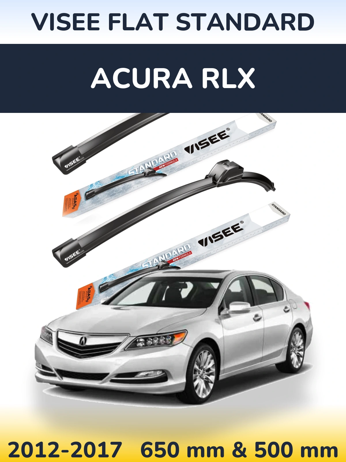 Комплект передніх щіток VISEE FLAT STANDARD 650 & 500 мм для Acura RLX 2012-2017