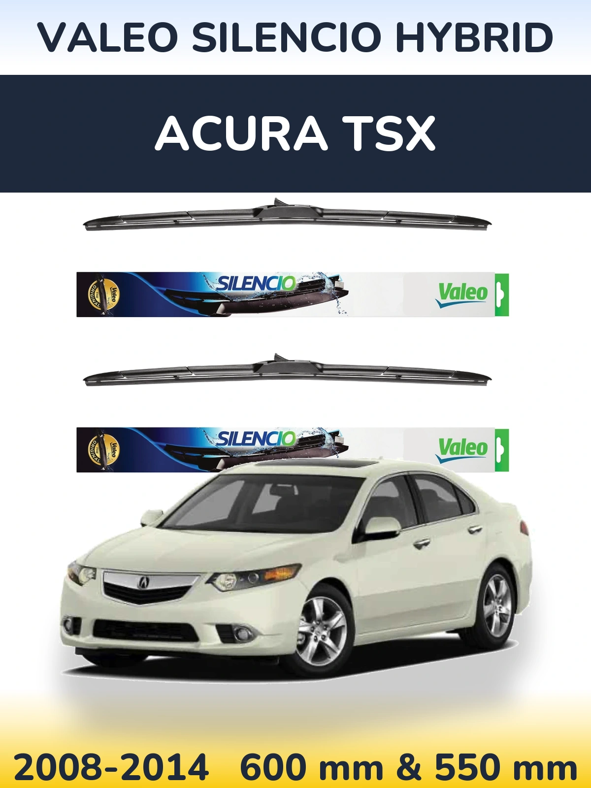 Комплект передніх щіток Valeo Silencio Hybrid 600 & 550 мм для Acura TSX 2008-2014