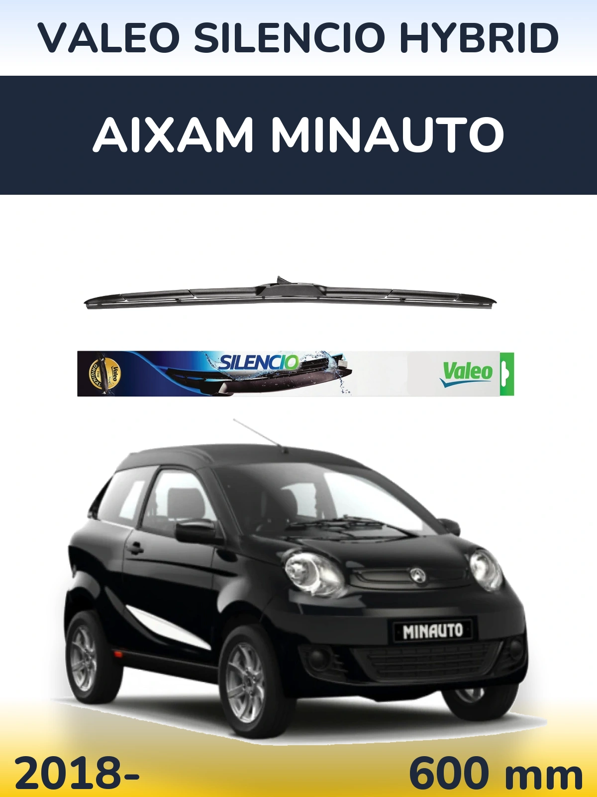 Передня щітка Valeo Silencio Hybrid 600 мм для Aixam Minauto 2018-2026