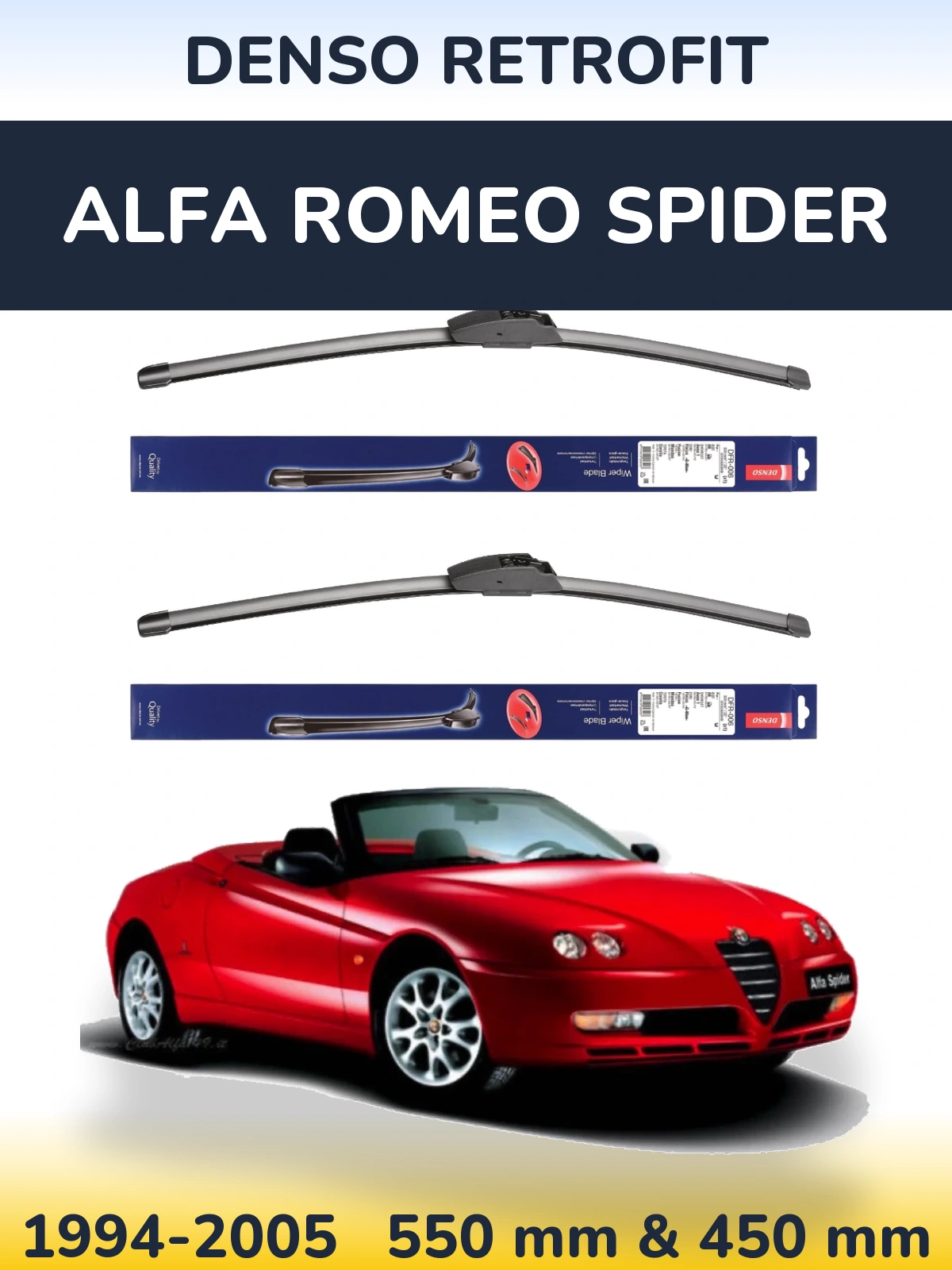 Комплект передних дворников Denso Retrofit 550 & 450 мм для Alfa Romeo Spider 1994-2005