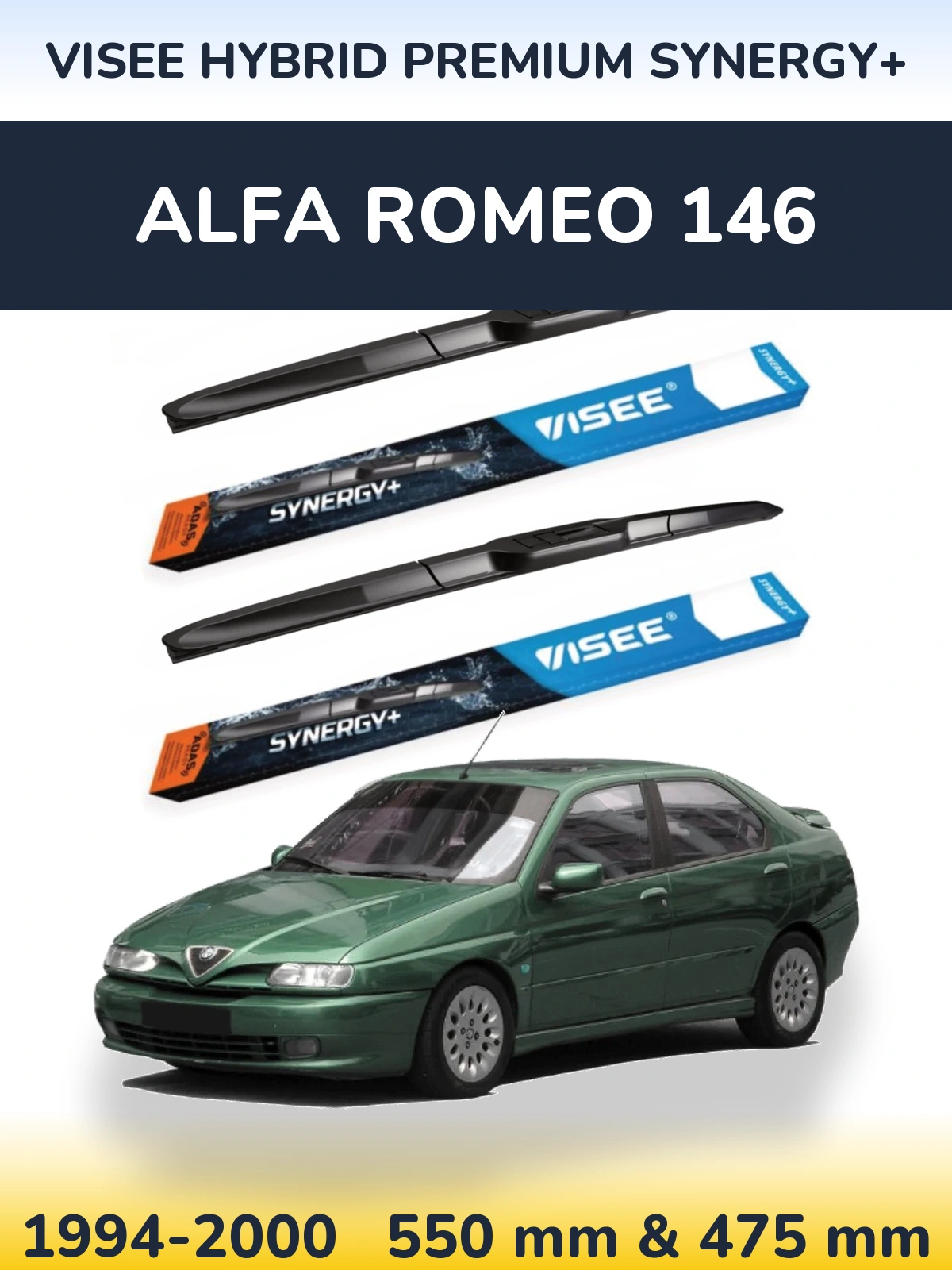 Комплект передних дворников VISEE HYBRID PREMIUM SYNERGY+ 550 & 475 мм для Alfa Romeo 146 1994-2000