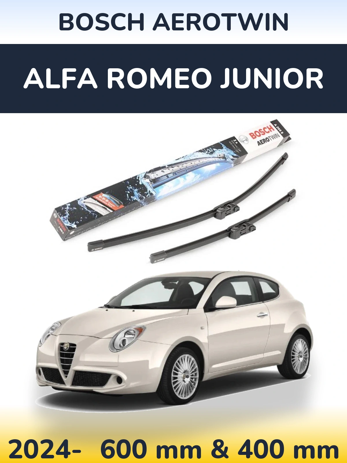 Комплект передніх щіток BOSCH AeroTwin 600 & 400 мм для Alfa Romeo Junior 2024-2026