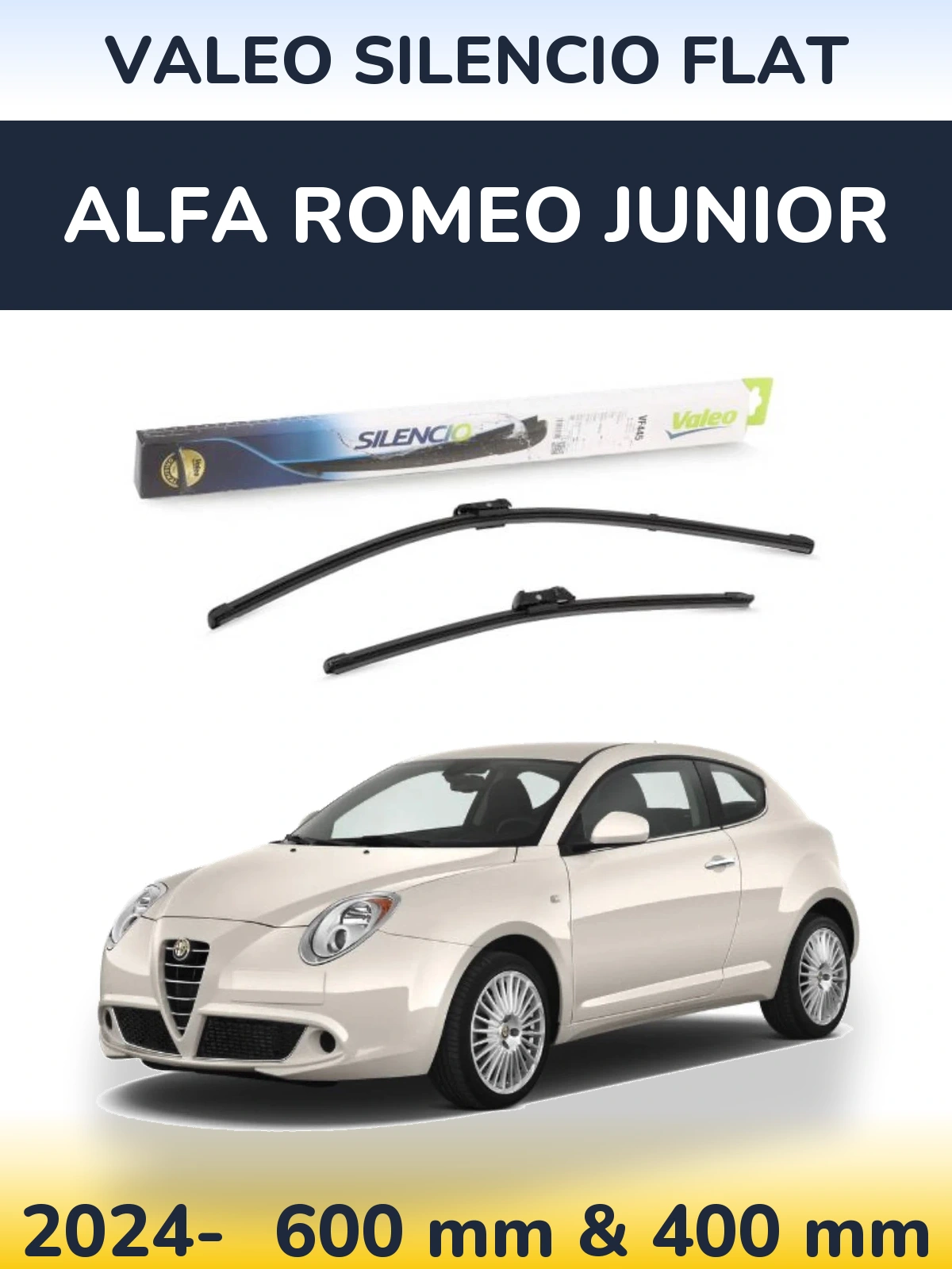 Комплект передніх щіток Valeo Silencio Flat 600 & 400 мм для Alfa Romeo Junior 2024-2026