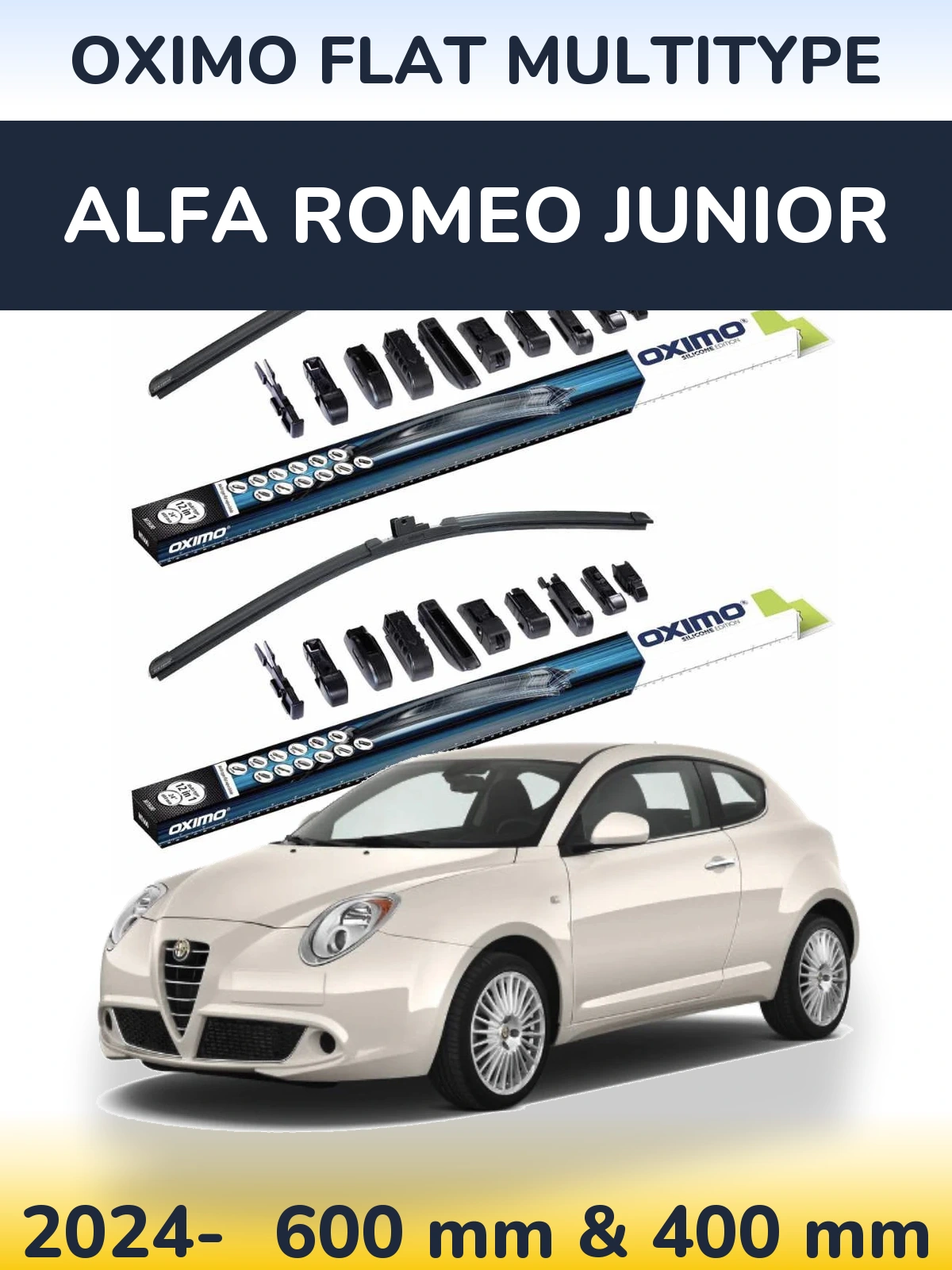 Комплект передних дворников Oximo Flat MultiТипe 600 & 400 мм для Alfa Romeo Junior 2024-2026