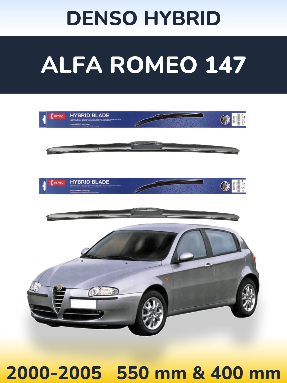 Комплект передних дворников Denso Hybrid 550 & 400 мм для Alfa Romeo 147 2000-2005