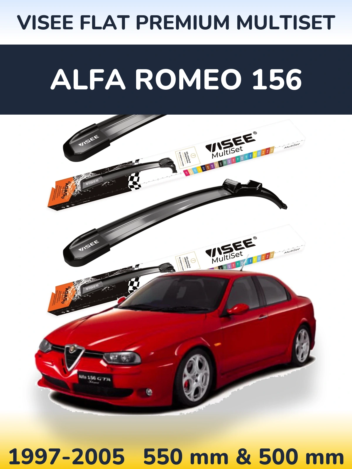 Front wiper blade set VISEE FLAT PREMIUM MultiSet 550 & 500 mm for Alfa Romeo 156 1997-2005