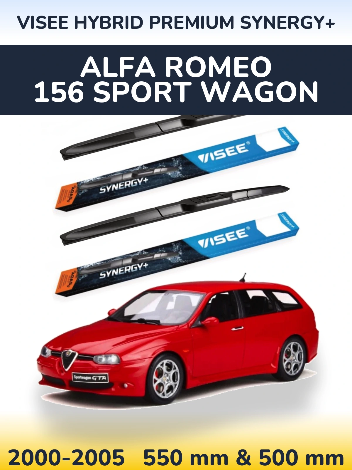Комплект передних дворников VISEE HYBRID PREMIUM SYNERGY+ 550 & 500 мм для Alfa Romeo 156 Sport Wagon 2000-2005