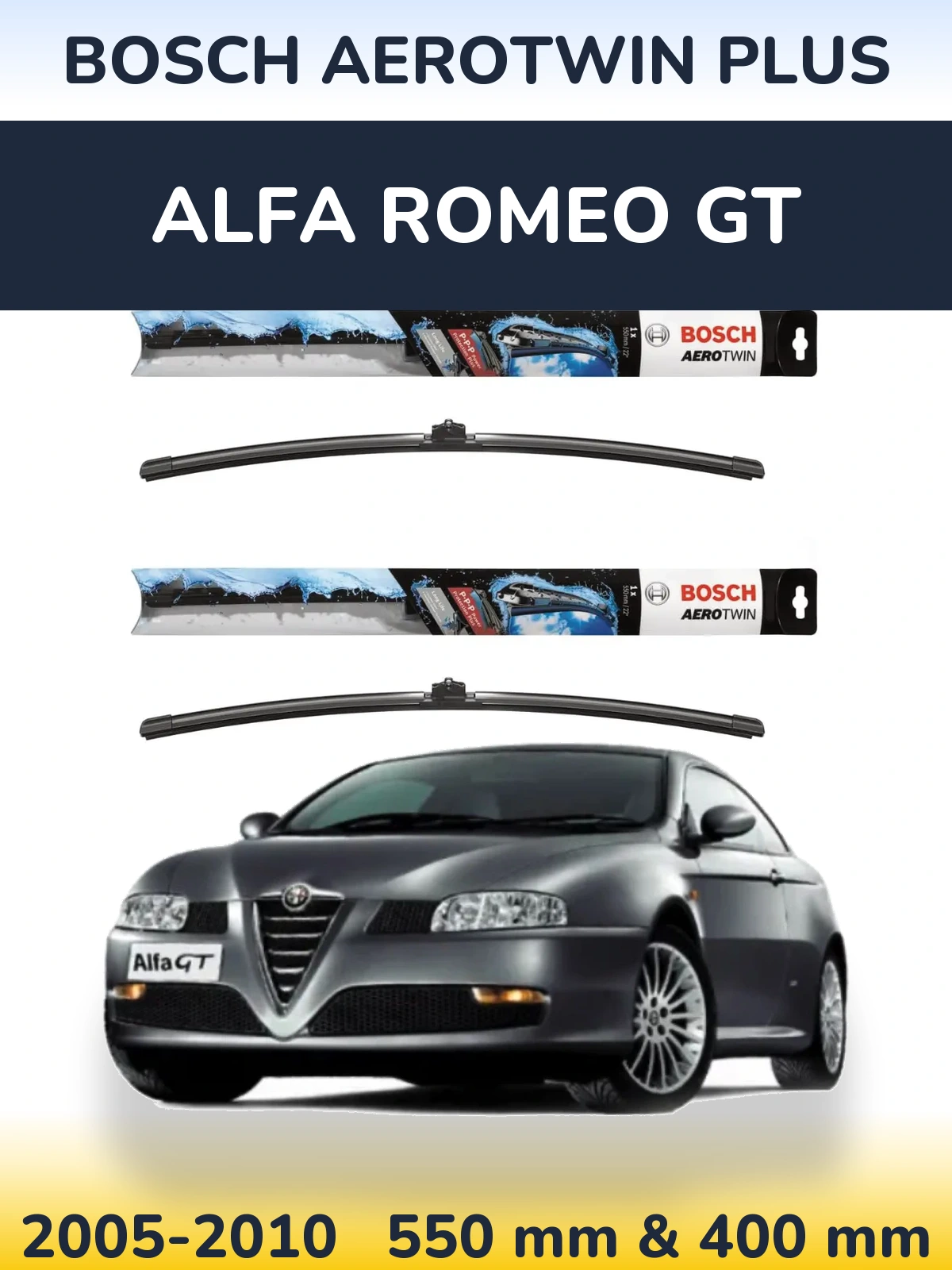 Front wiper blade set BOSCH AeroTwin Plus 550 & 400 mm for Alfa Romeo GT 2005-2010