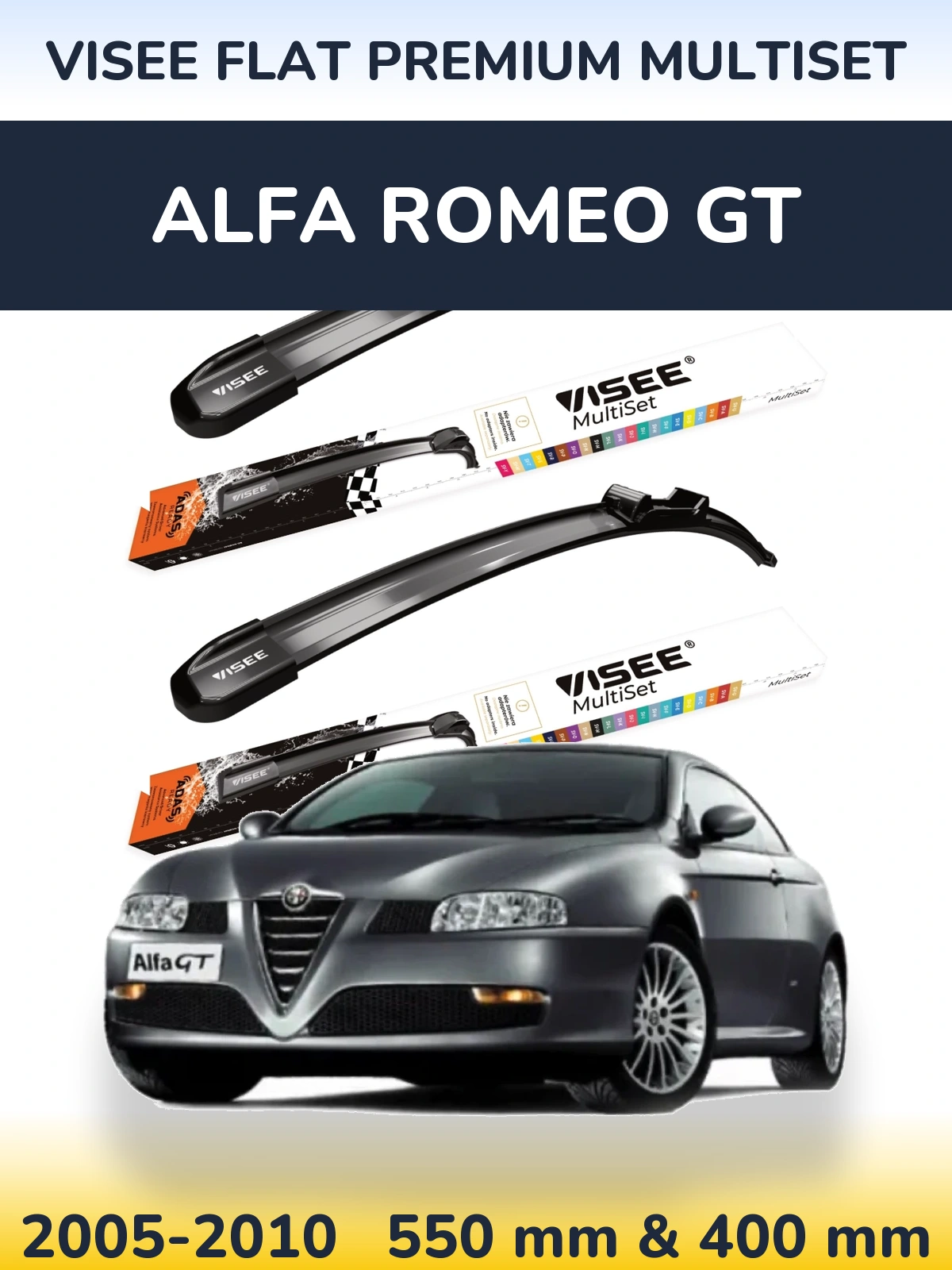 Front wiper blade set VISEE FLAT PREMIUM MultiSet 550 & 400 mm for Alfa Romeo GT 2005-2010