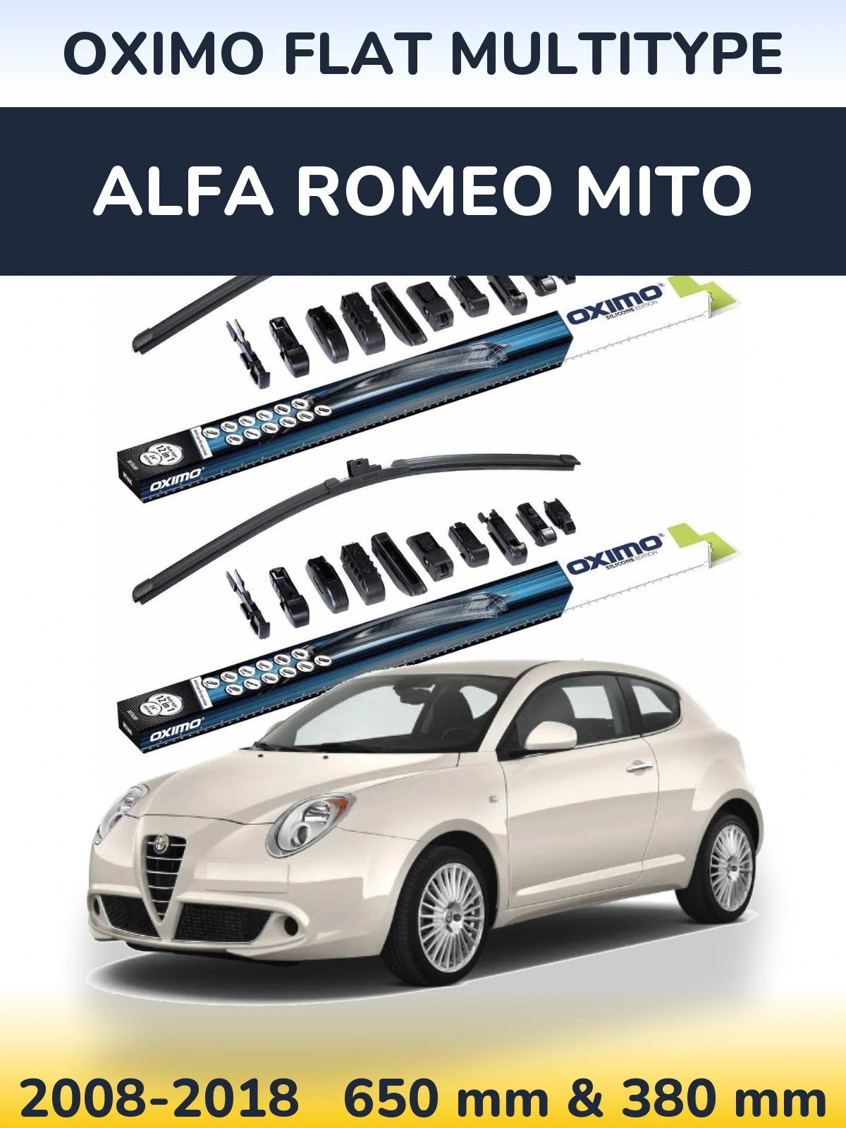 Комплект передніх щіток Oximo Flat MultiТипe 650 & 380 мм для Alfa Romeo MiTo 2008-2018
