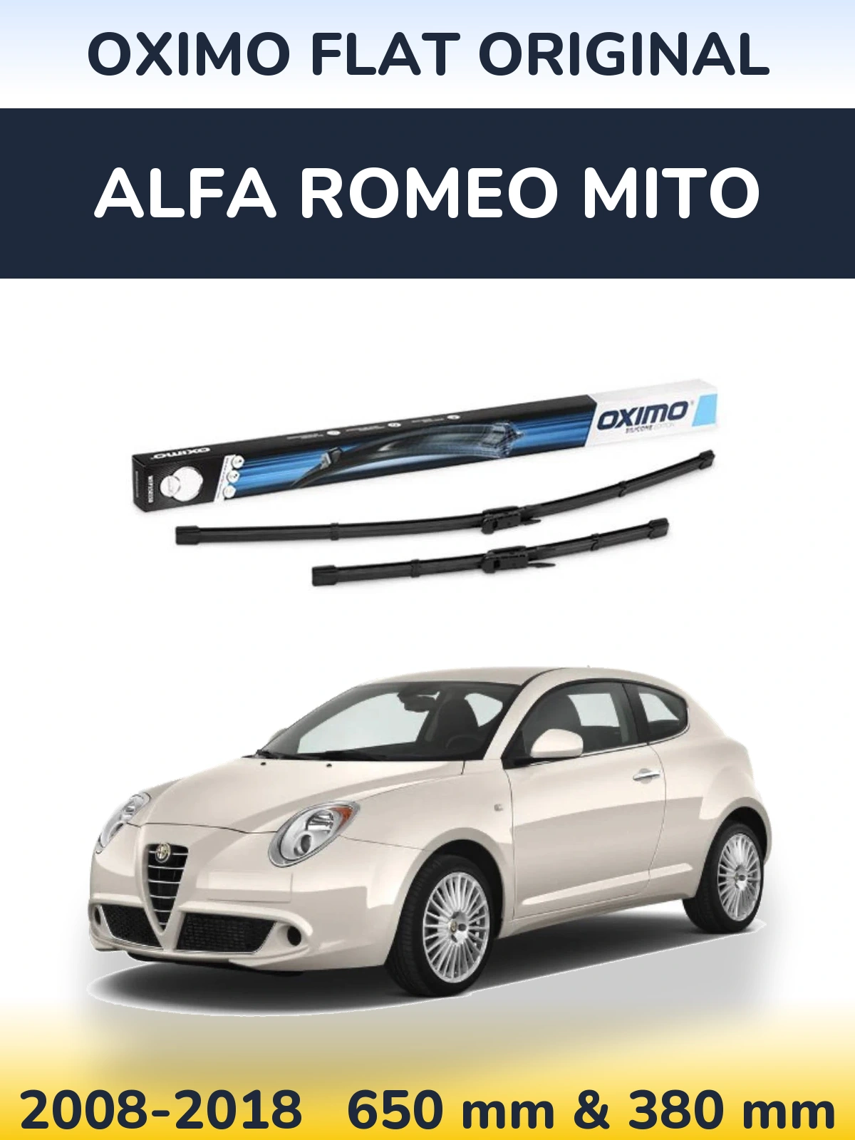 Front wiper blade set Oximo Flat Original 650 & 380 mm for Alfa Romeo MiTo 2008-2018