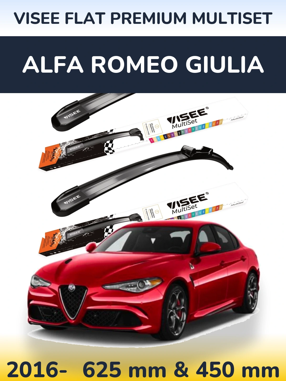 Комплект передних дворников VISEE FLAT PREMIUM MultiSet 630 & 450 мм для Alfa Romeo Giulia 2016-2026