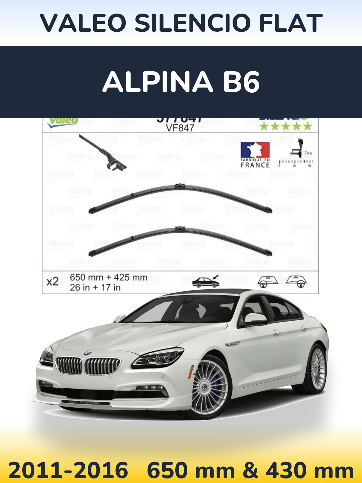 Комплект передніх щіток Valeo Silencio Flat 650 & 430 мм для Alpina B6 2011-2016