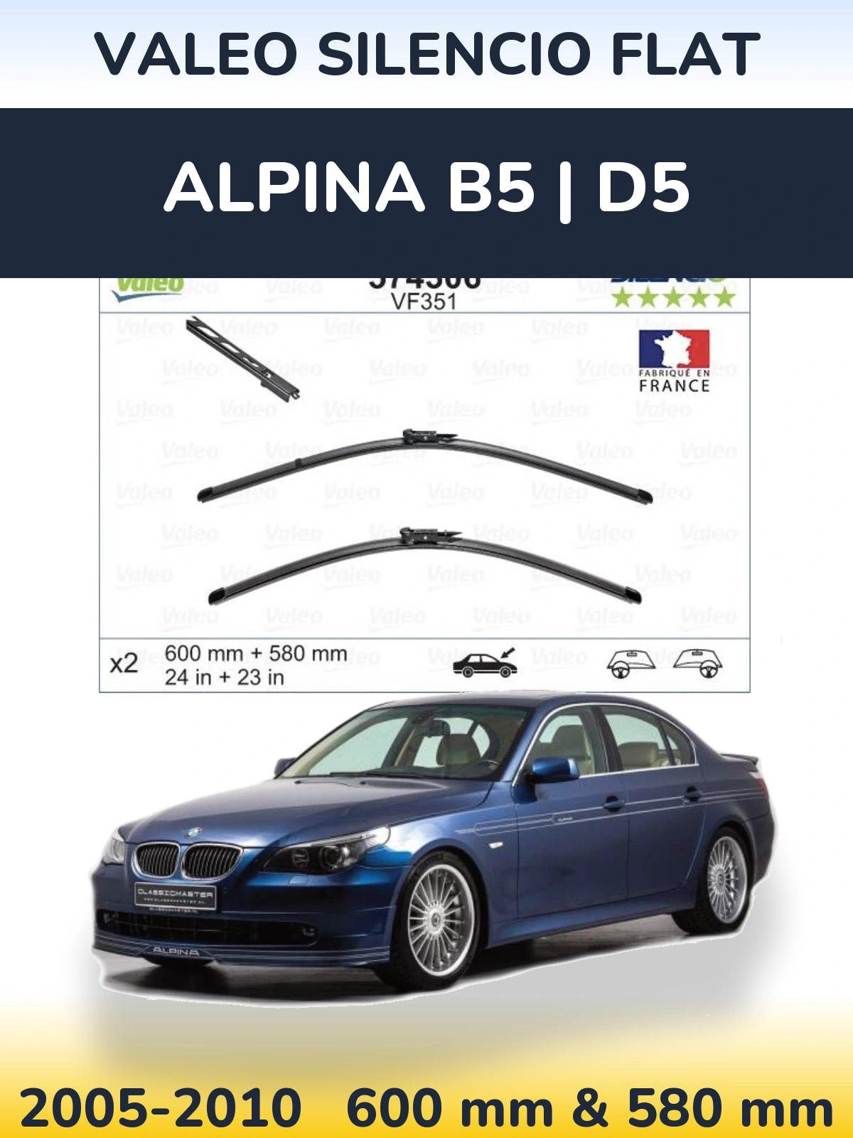 Torkarblad Valeo Silencio Flat för Alpina B5 | D5