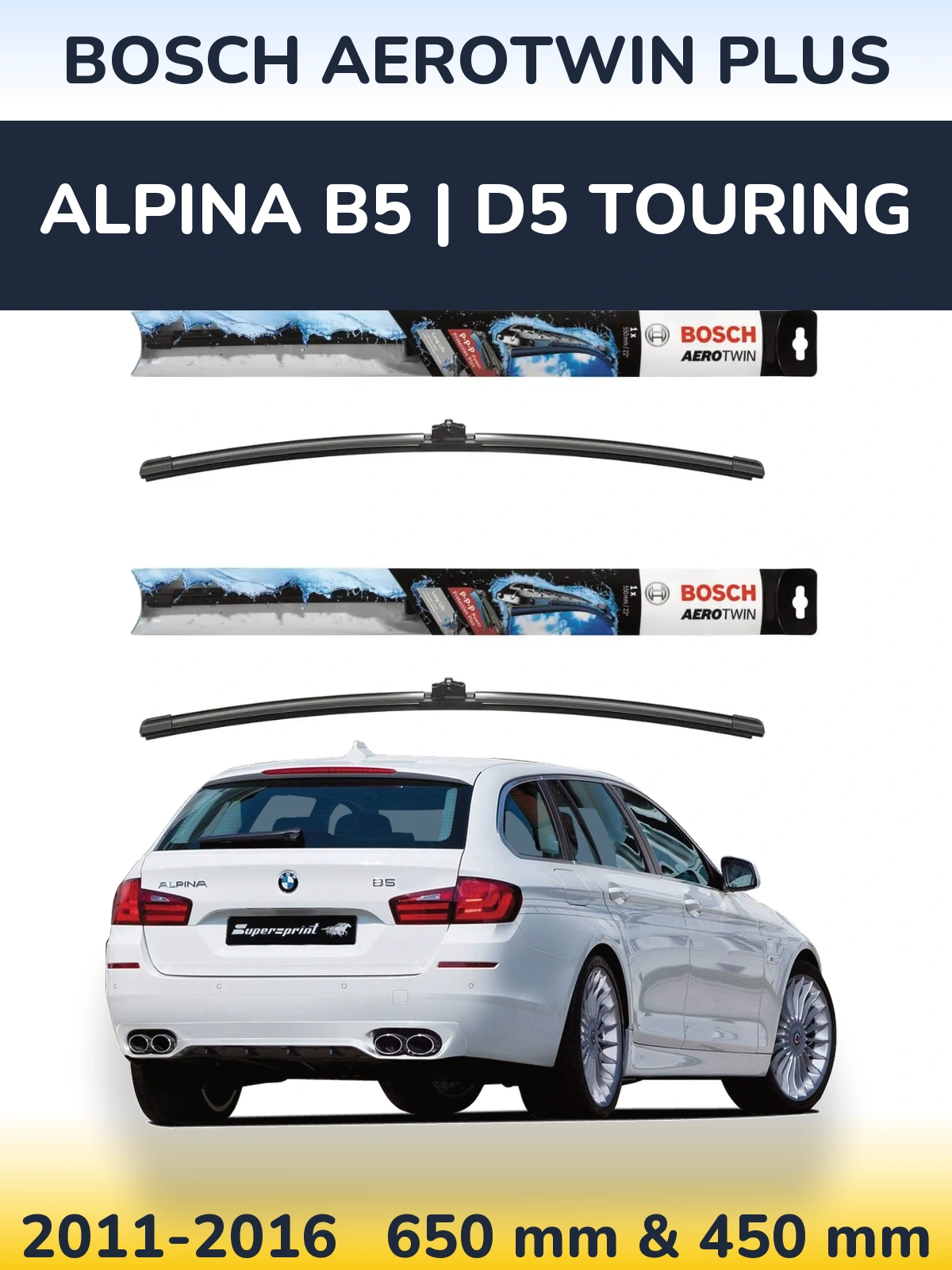 Front wiper blade set BOSCH AeroTwin Plus 650 & 450 mm for Alpina B5 | D5 Touring 2011-2016