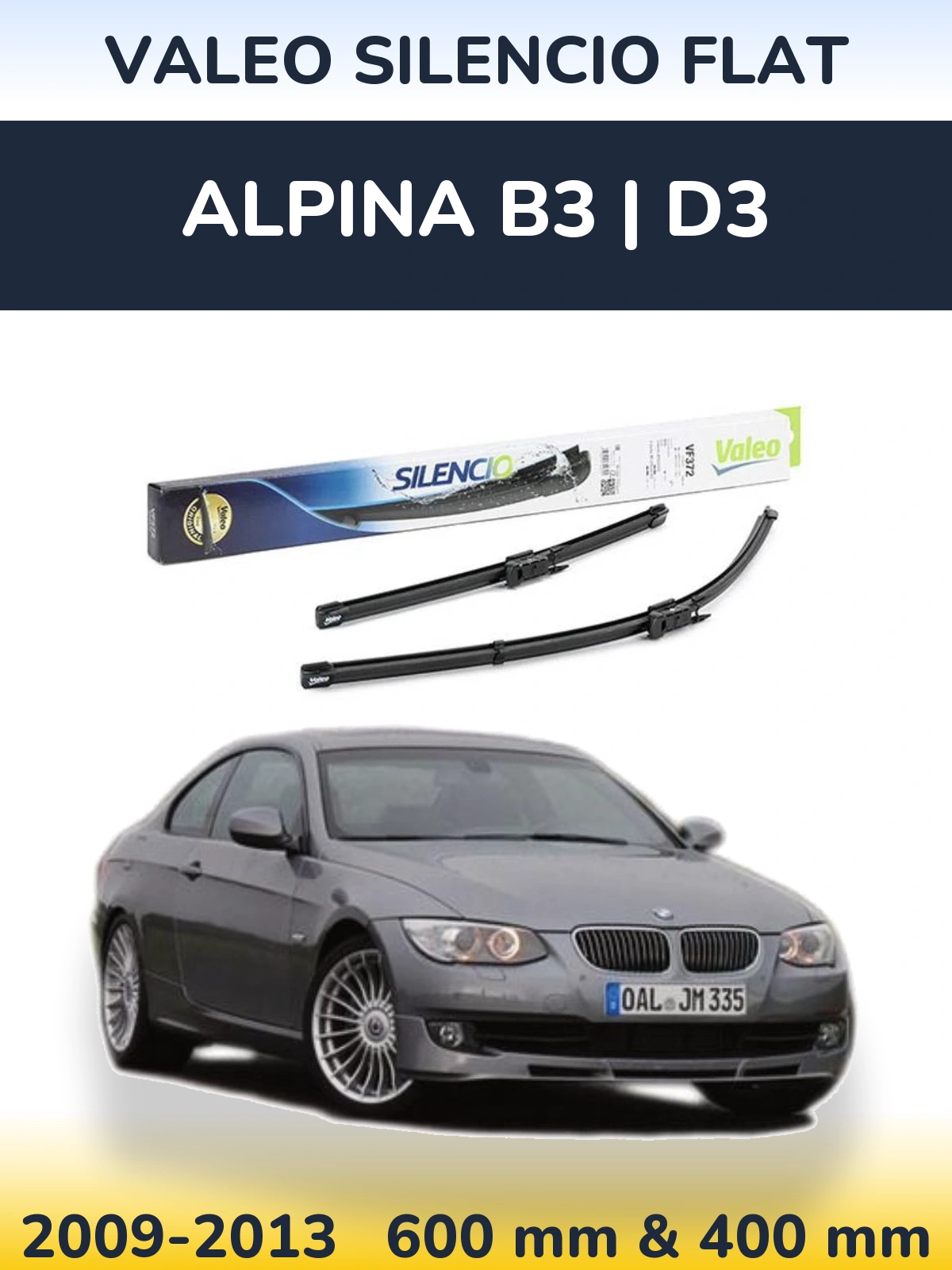 Front wiper blade set Valeo Silencio Flat 600 & 400 mm for Alpina B3 | D3 2009-2013