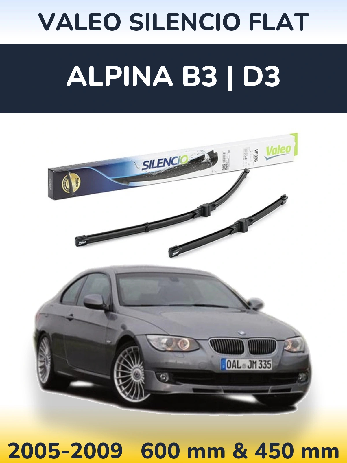 Комплект передніх щіток Valeo Silencio Flat 600 & 400 мм для Alpina B3 | D3 2005-2009