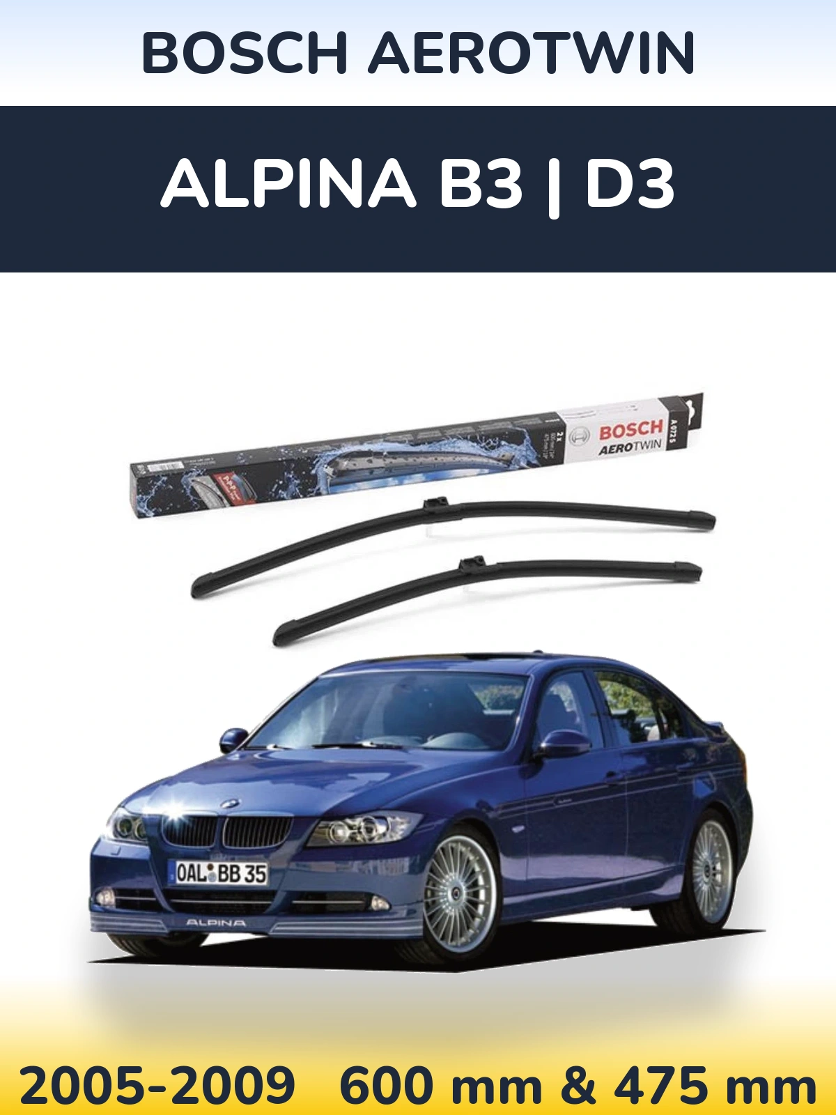Комплект передніх щіток BOSCH AeroTwin 600 & 475 мм для Alpina B3 | D3 2005-2009