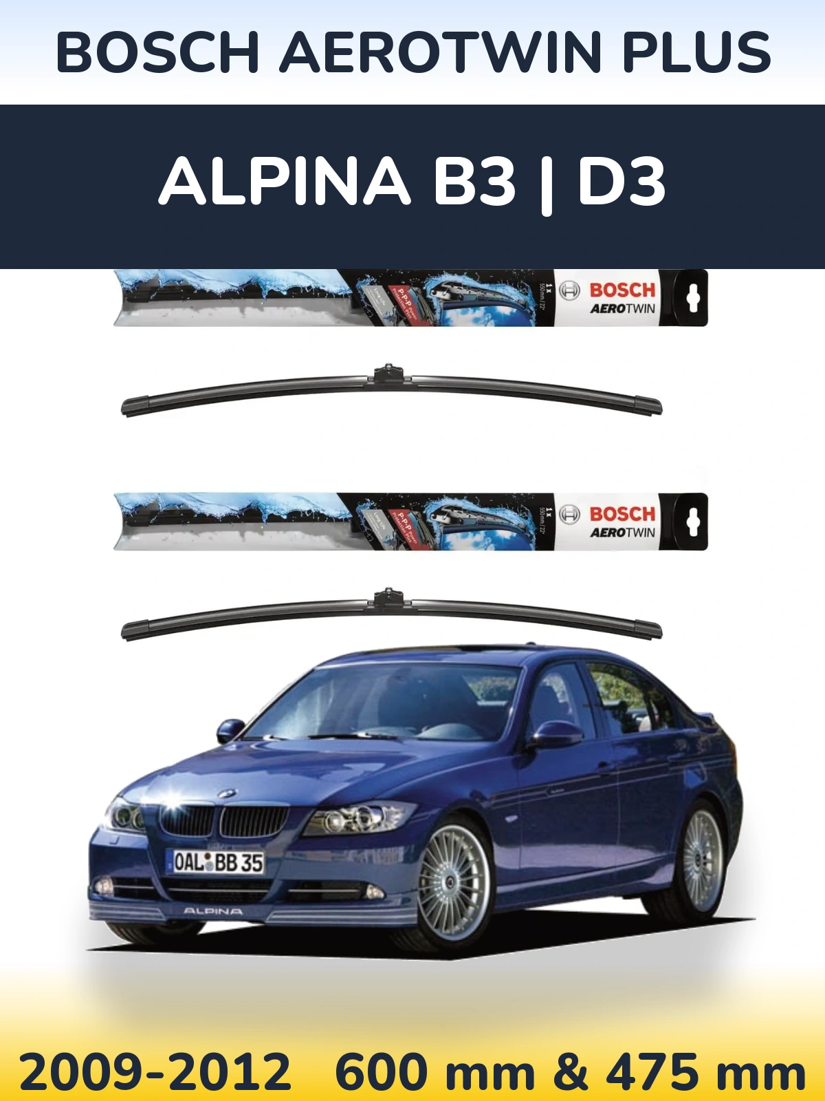 Комплект передних дворников BOSCH AeroTwin Plus 600 & 475 мм для Alpina B3 | D3 2009-2012