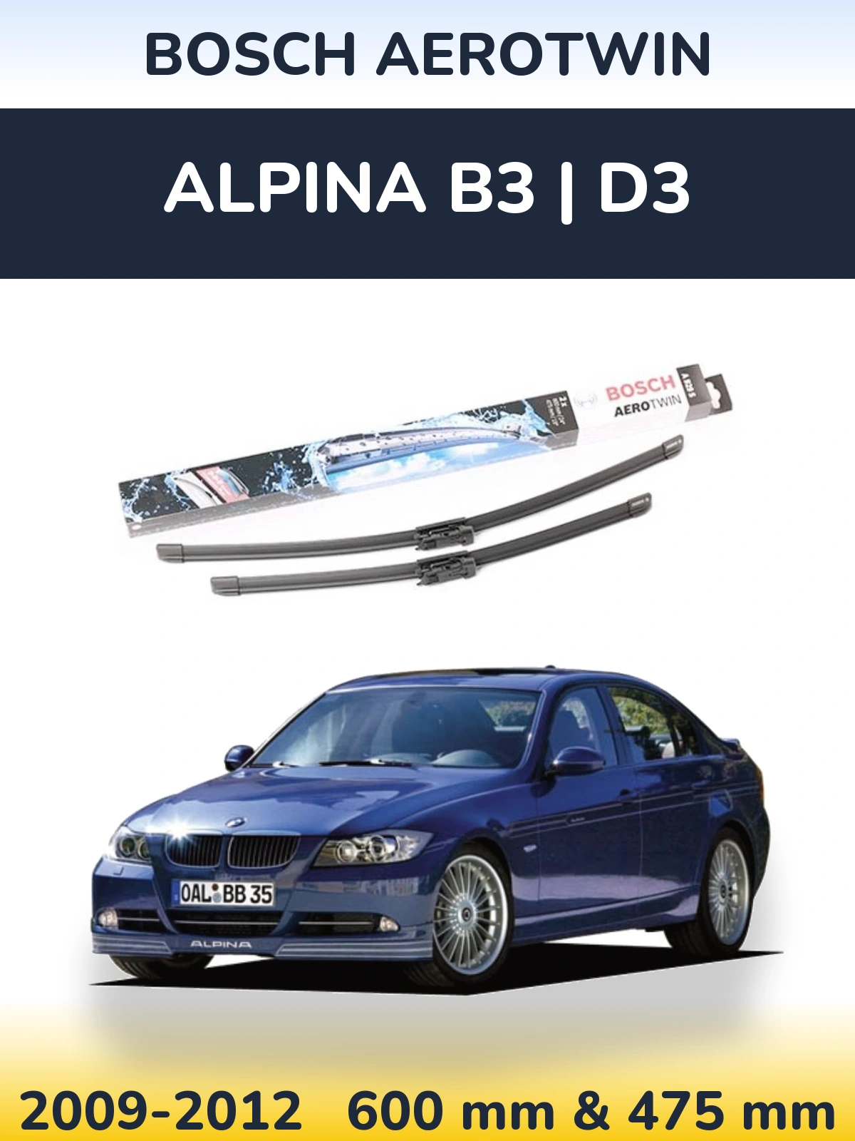 Комплект передніх щіток BOSCH AeroTwin 600 & 475 мм для Alpina B3 | D3 2009-2012
