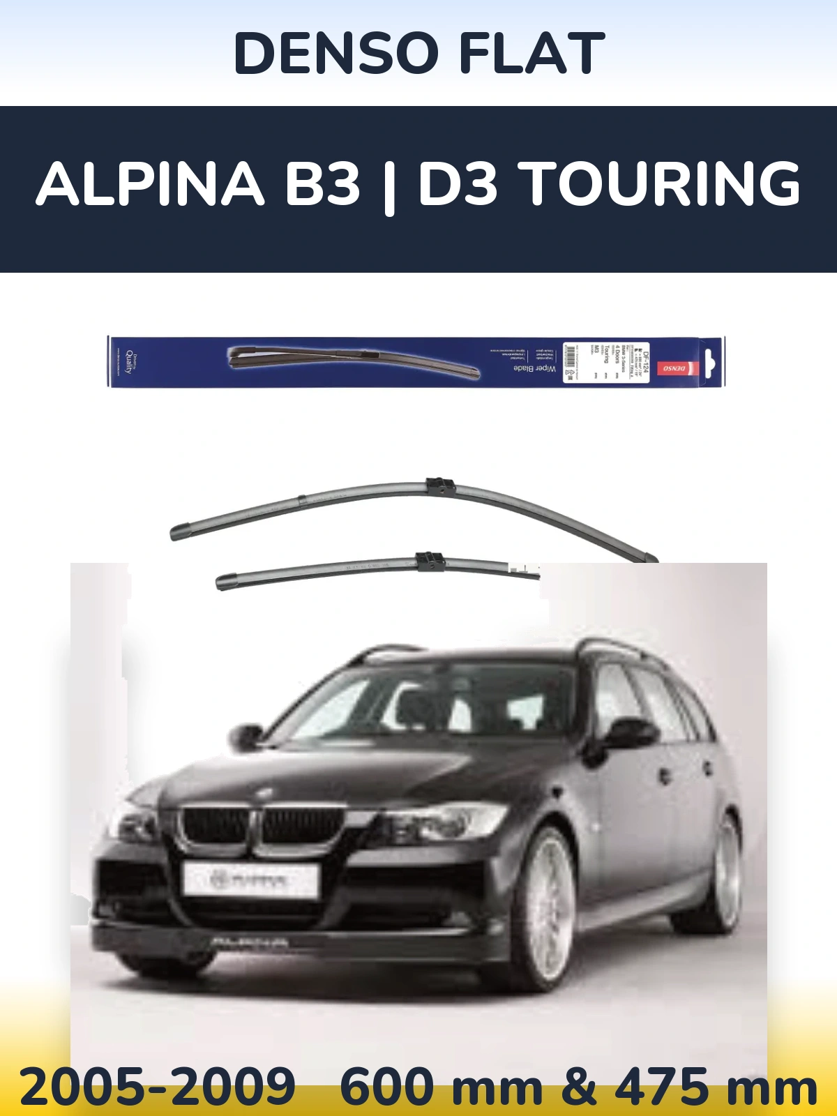 Комплект передних дворников Denso Flat 600 & 475 мм для Alpina B3 | D3 Touring 2005-2009