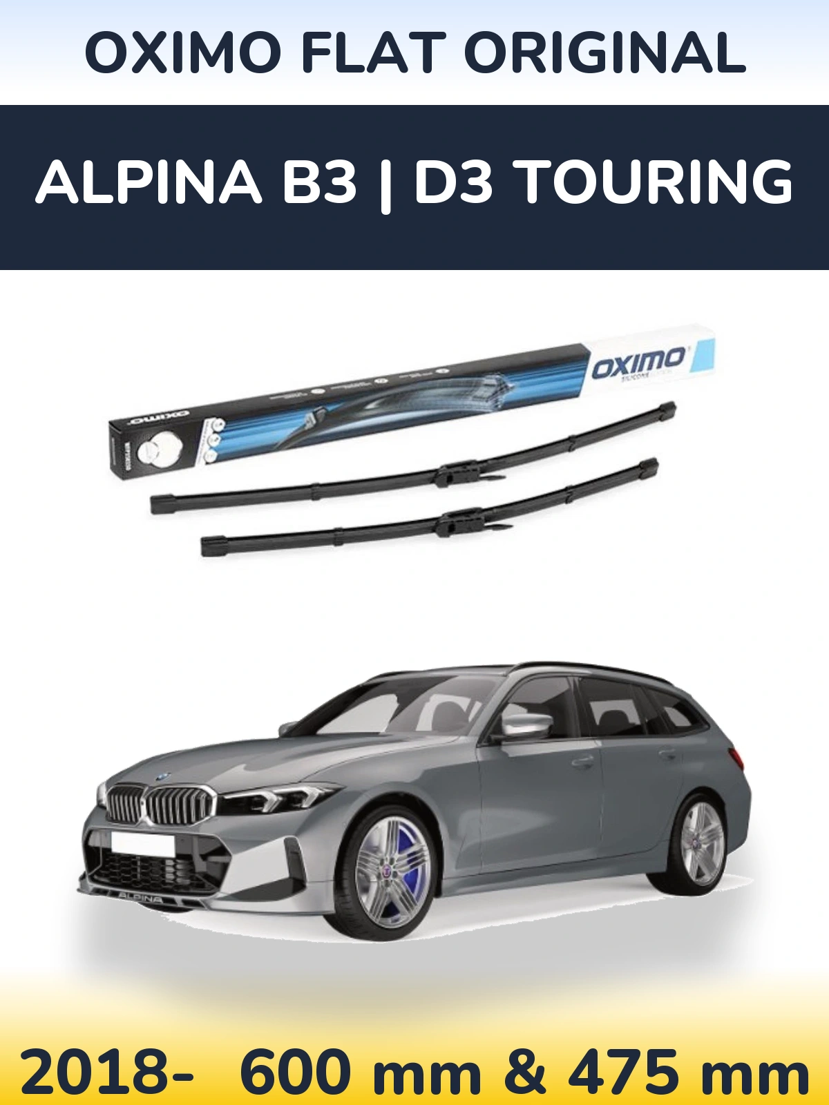 Комплект передніх щіток Oximo Flat Original 600 & 475 мм для Alpina B3 | D3 Touring 2018-2026