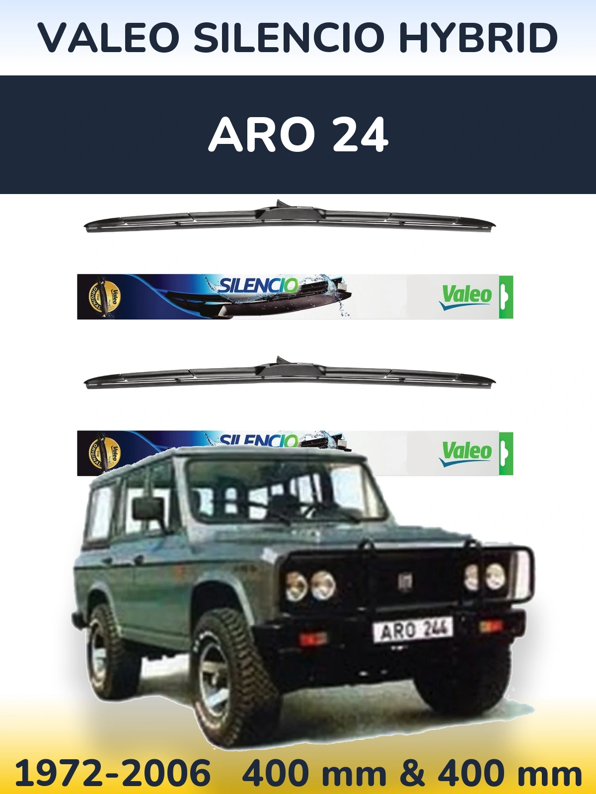Комплект передніх щіток Valeo Silencio Hybrid 400 & 400 мм для ARO 24 1972-2006