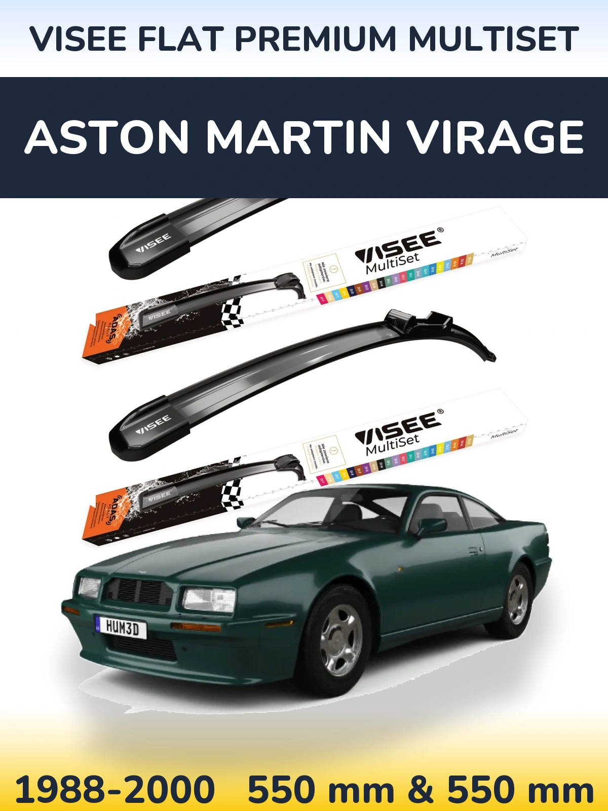 Комплект передних дворников VISEE FLAT PREMIUM MultiSet 550 & 550 мм для Aston Martin Virage 1988-2000