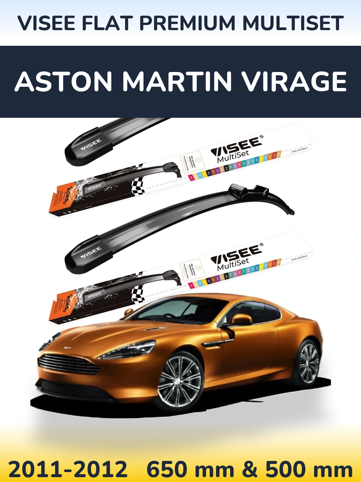 Комплект передних дворников VISEE FLAT PREMIUM MultiSet 650 & 500 мм для Aston Martin Virage 2011-2012