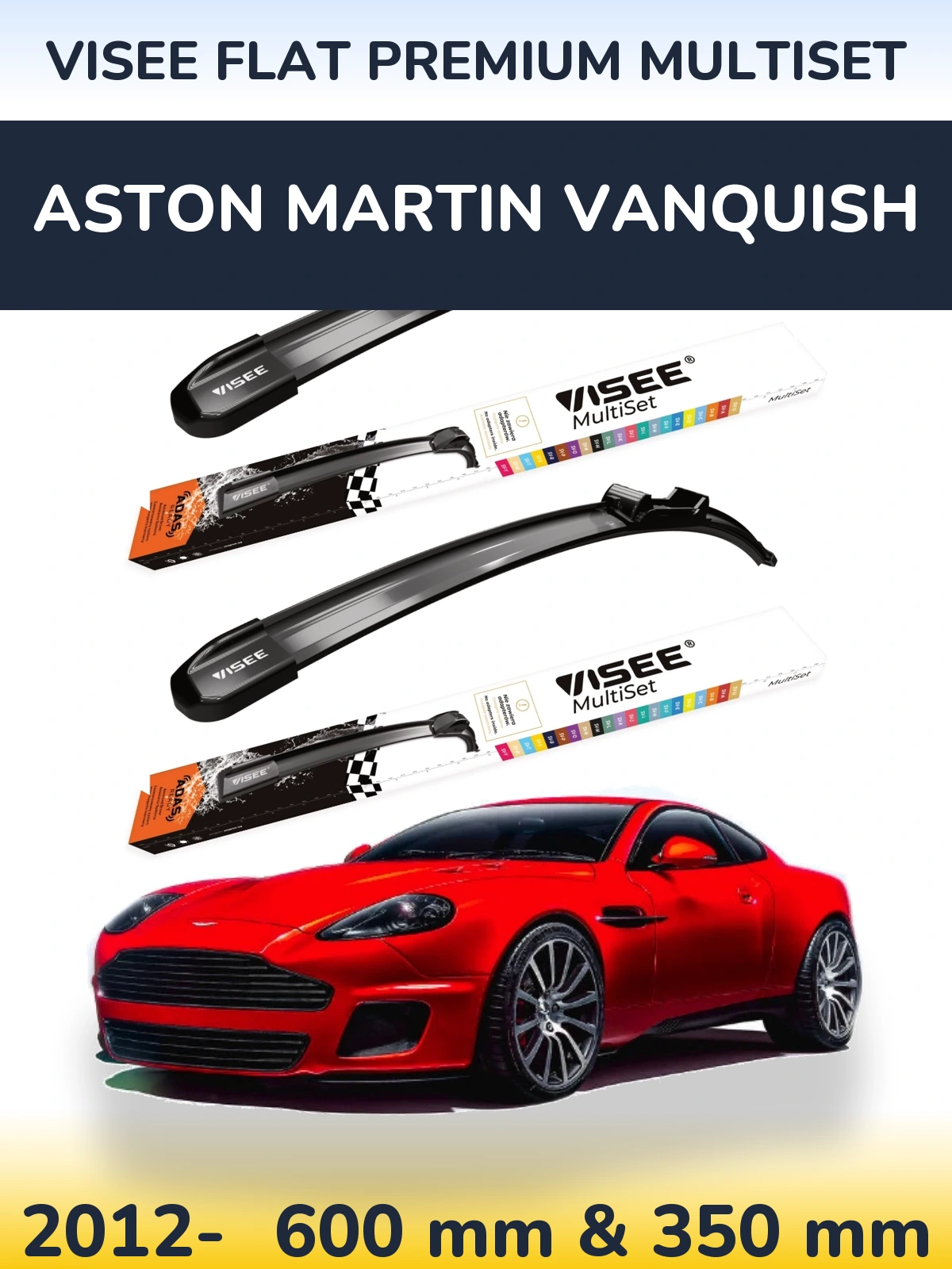 Комплект передніх щіток VISEE FLAT PREMIUM MultiSet 600 & 350 мм для Aston Martin Vanquish 2012-2026