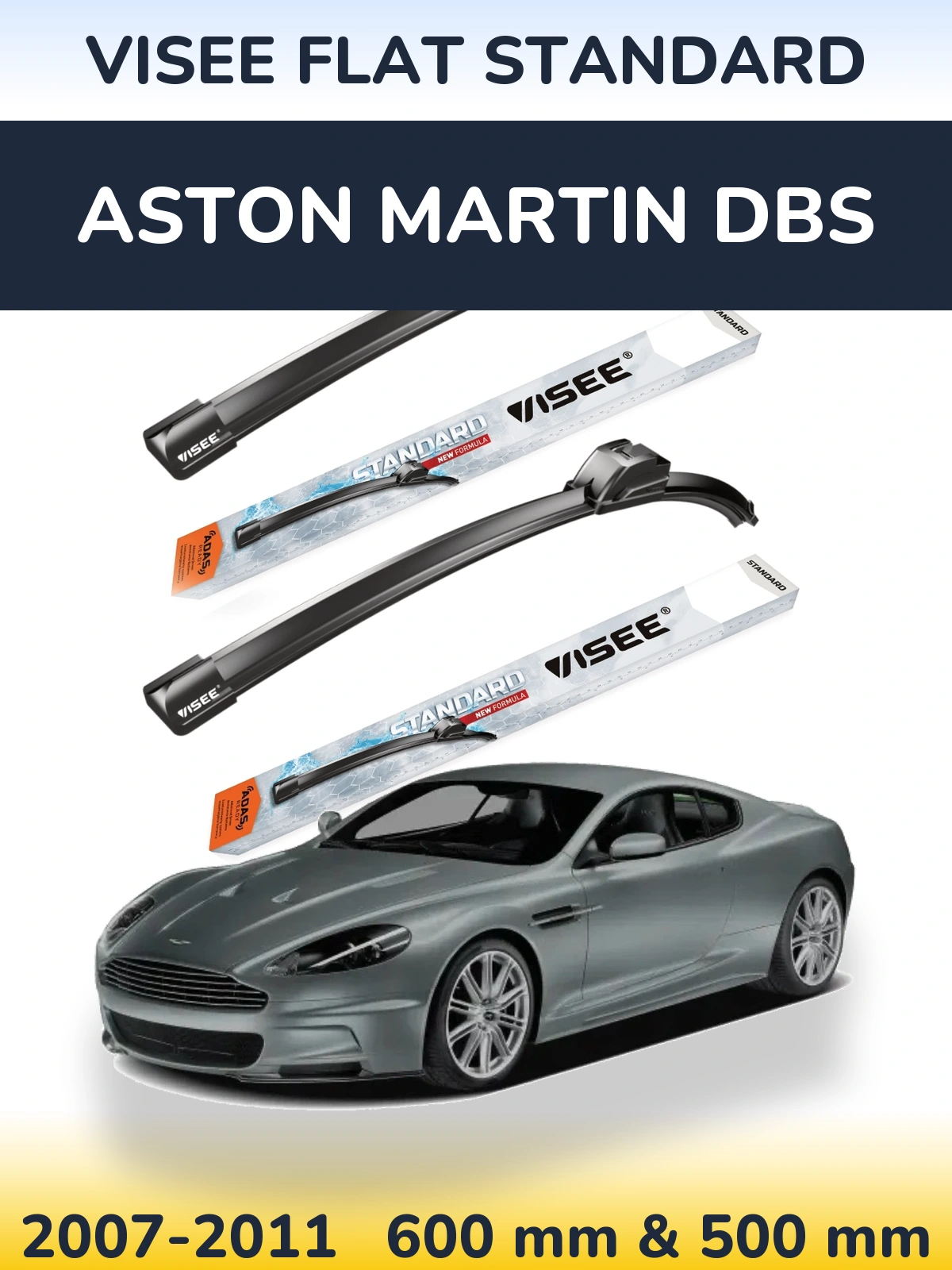 Комплект передних дворников VISEE FLAT STANDARD 600 & 500 мм для Aston Martin DBS 2007-2011