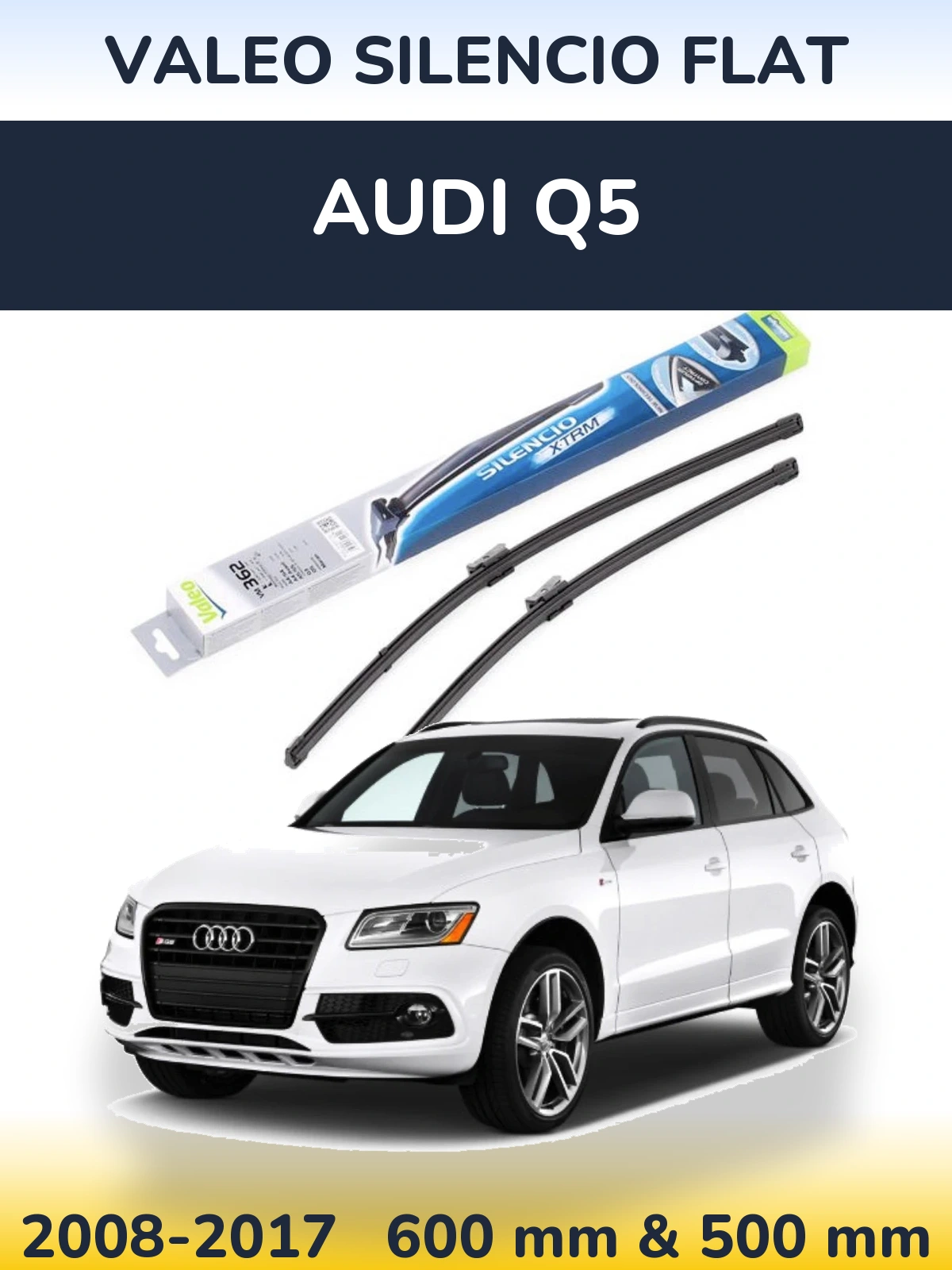 Front wiper blade set Valeo Silencio Flat 600 & 500 mm for Audi Q5 2008-2017
