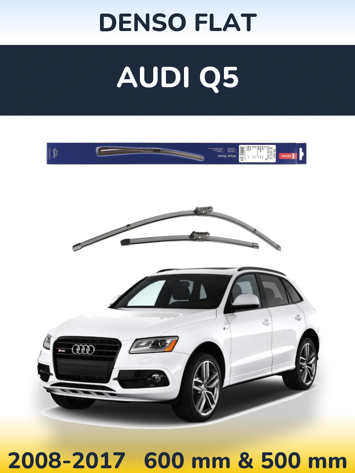 Front wiper blade set Denso Flat 600 & 500 mm for Audi Q5 2008-2017