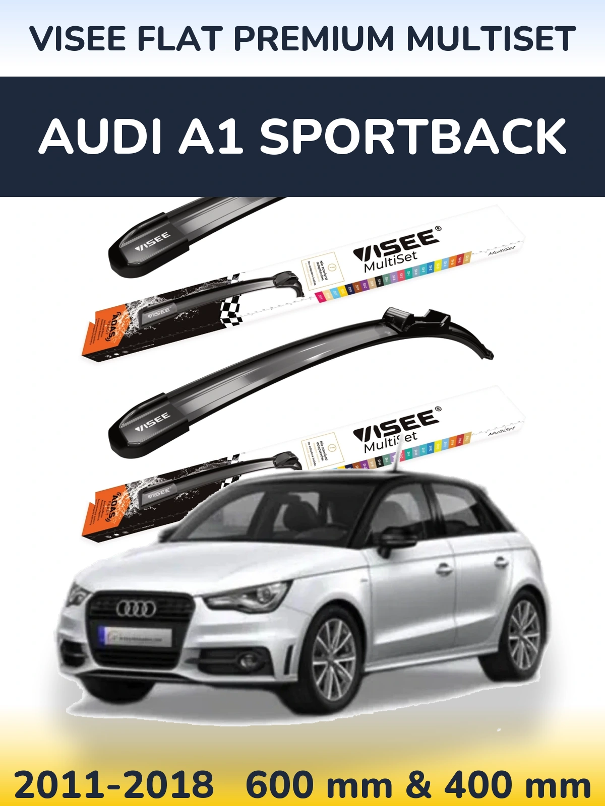 Комплект передних дворников VISEE FLAT PREMIUM MultiSet 600 & 400 мм для Audi A1 Sportback 2011-2018