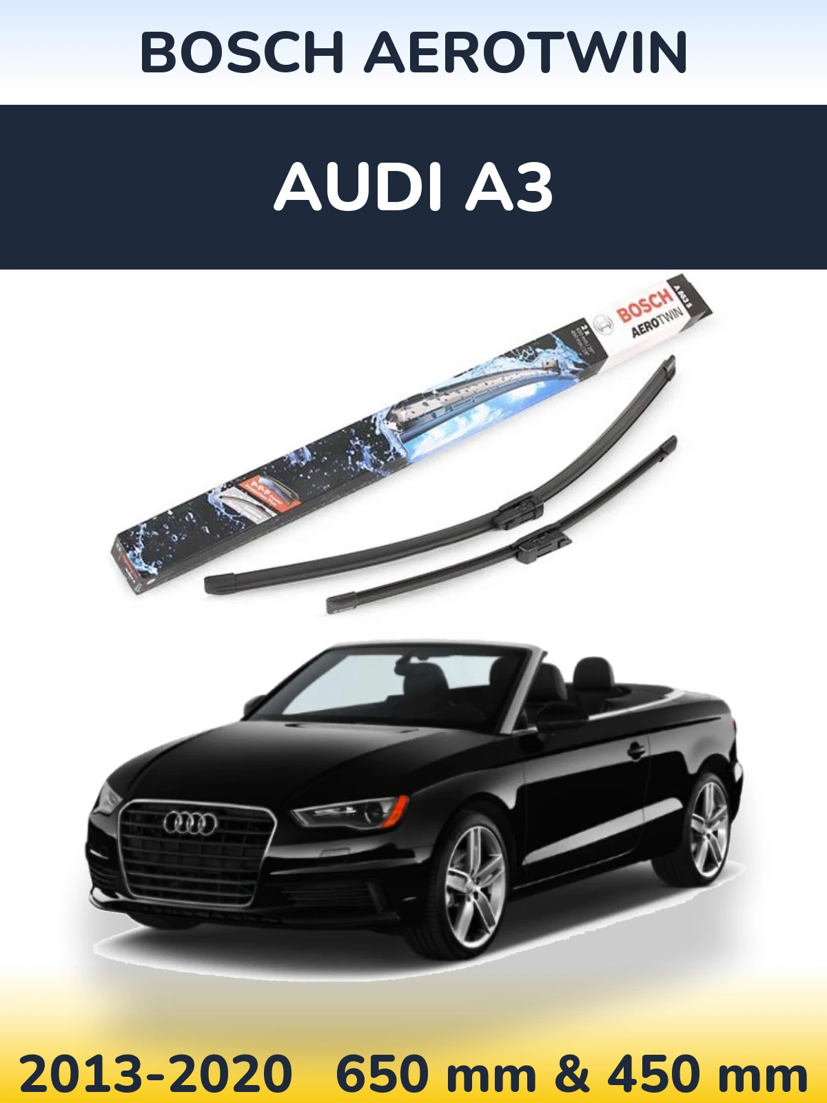 Комплект передних дворников BOSCH AeroTwin 650 & 450 мм для Audi A3 2013-2020