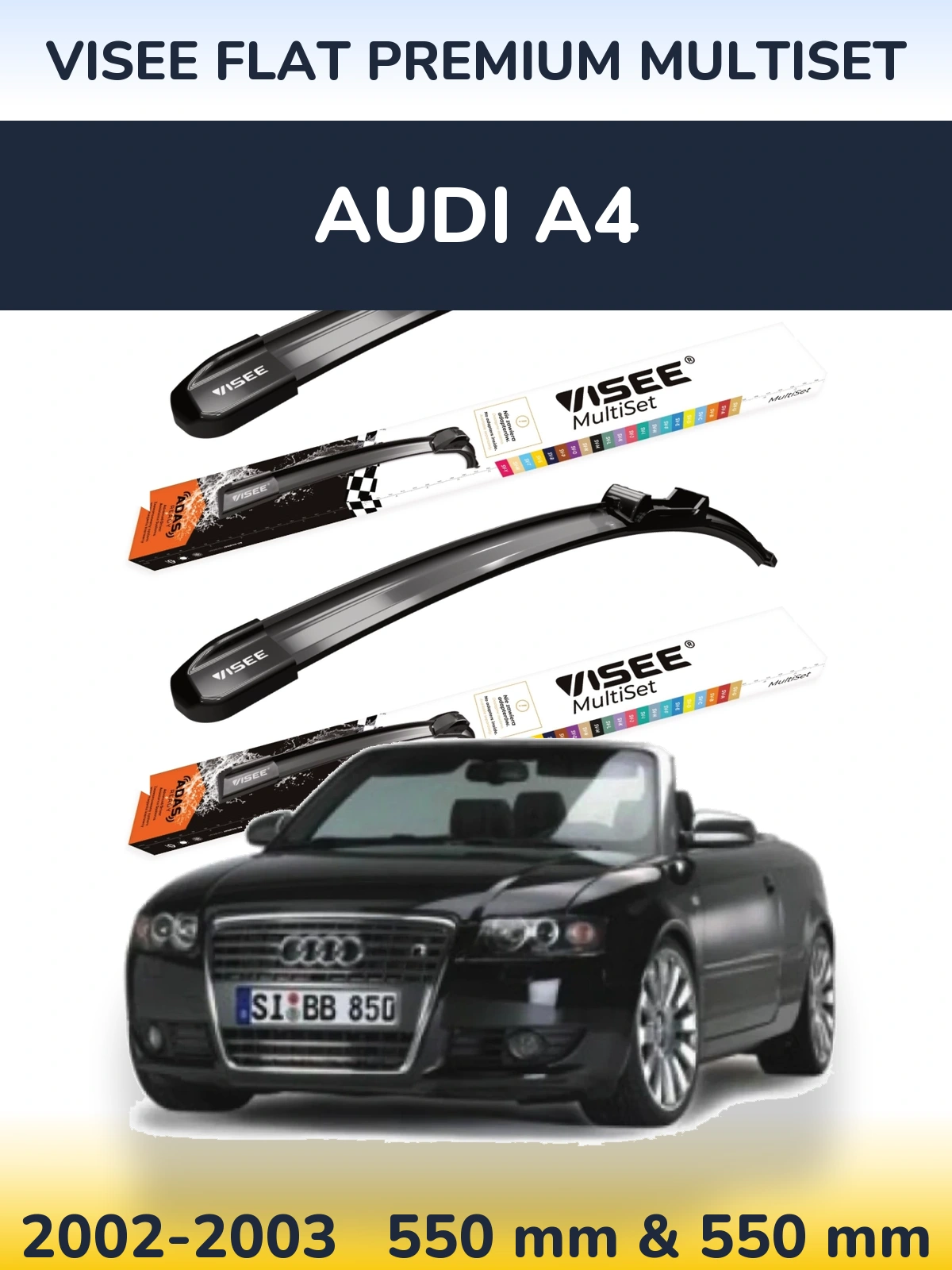 Комплект передніх щіток VISEE FLAT PREMIUM MultiSet 550 & 550 мм для Audi A4 2002-2003