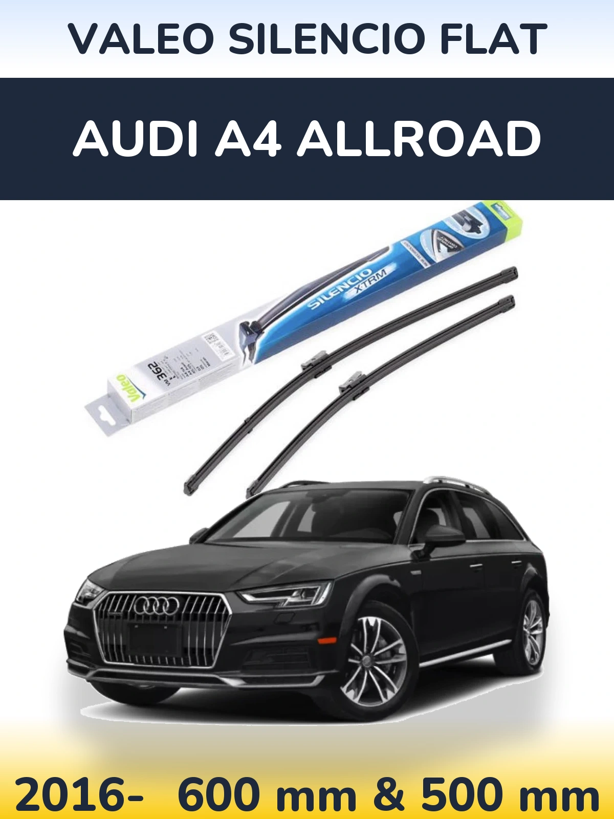 Комплект передних дворников Valeo Silencio Flat 600 & 500 мм для Audi A4 Allroad 2016-2026