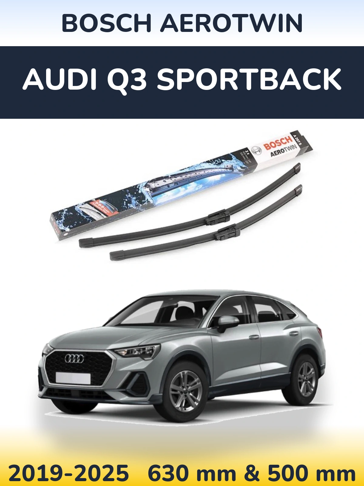 Комплект передніх щіток BOSCH AeroTwin 600 & 500 мм для Audi Q3 Sportback 2019-2025