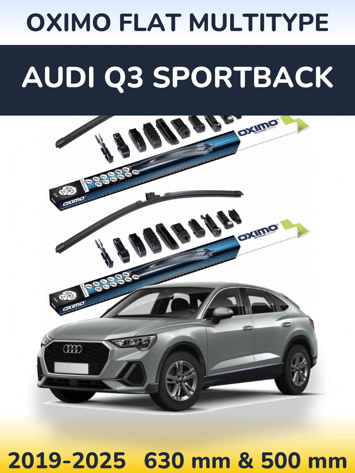 Комплект передніх щіток Oximo Flat MultiТипe 600 & 500 мм для Audi Q3 Sportback 2019-2025