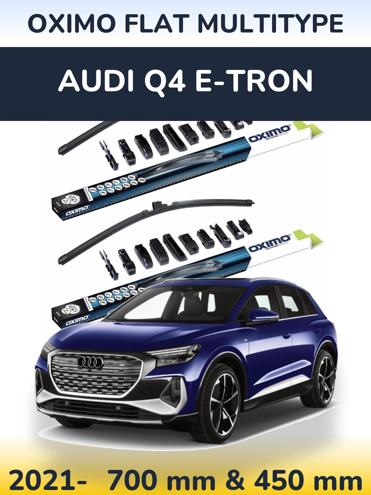 Комплект передних дворников Oximo Flat MultiТипe 700 & 450 мм для Audi Q4 e-tron 2021-2026